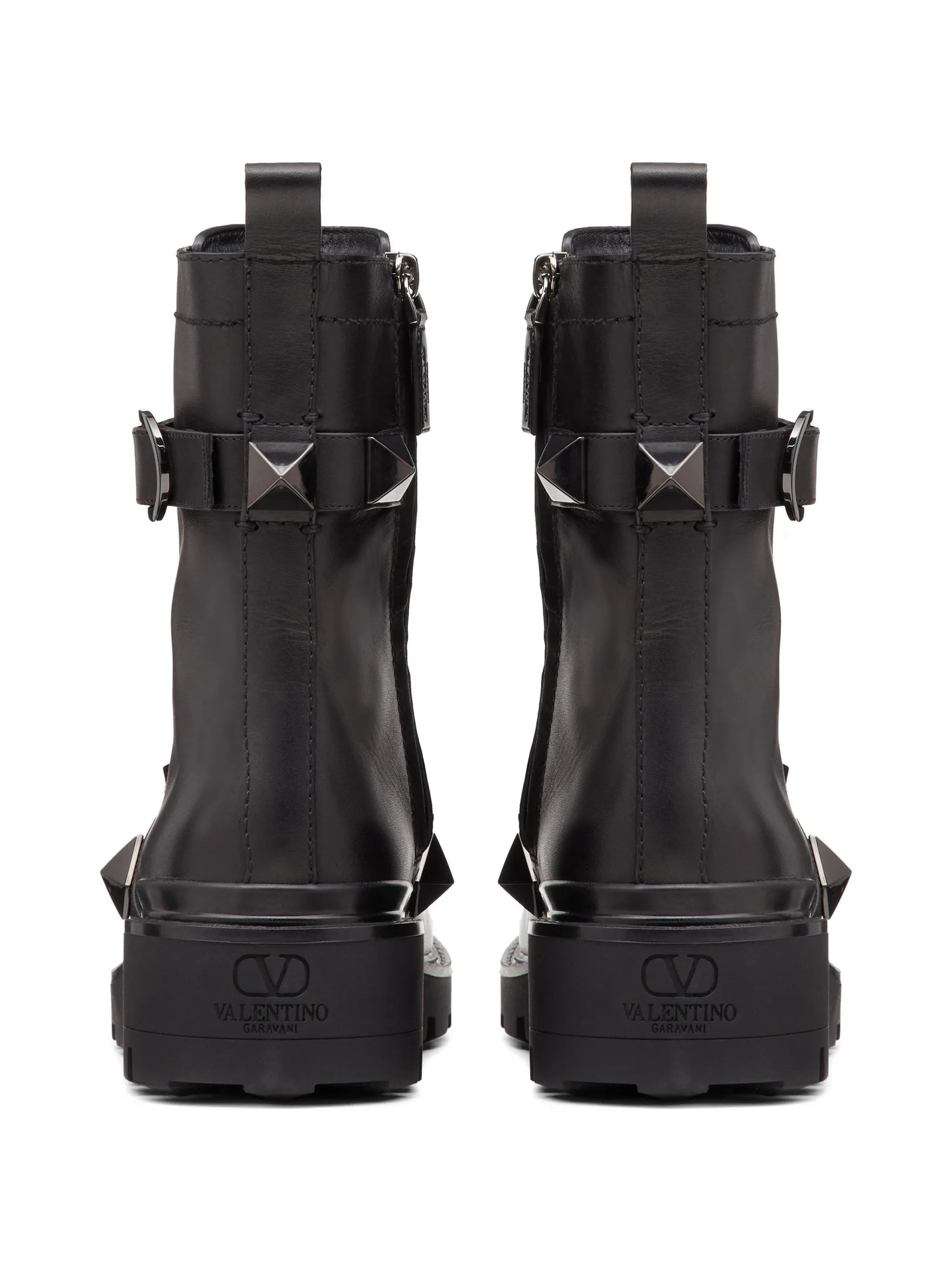 black-Rockstud leather ankle boots
