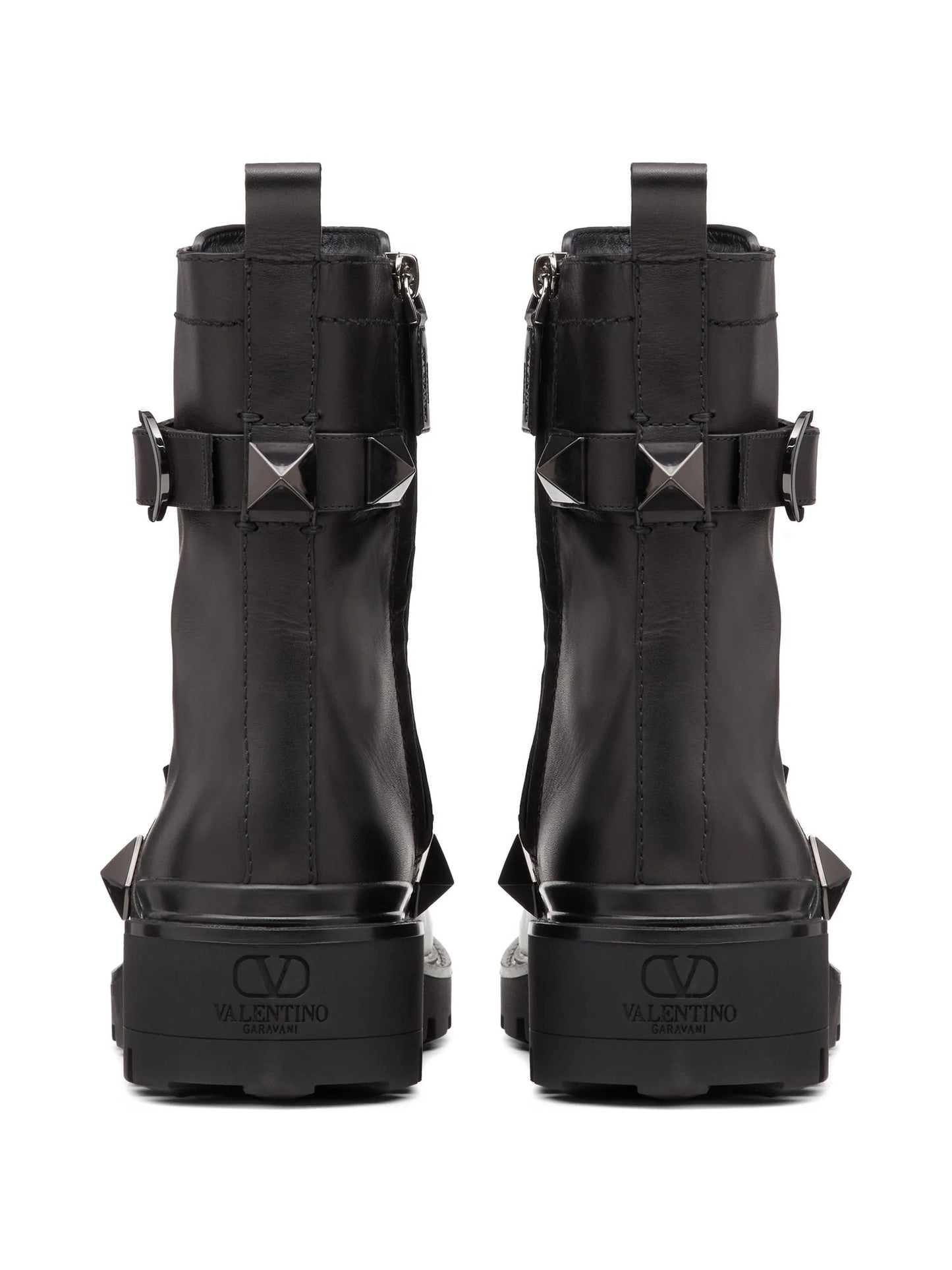 black-Rockstud leather ankle boots