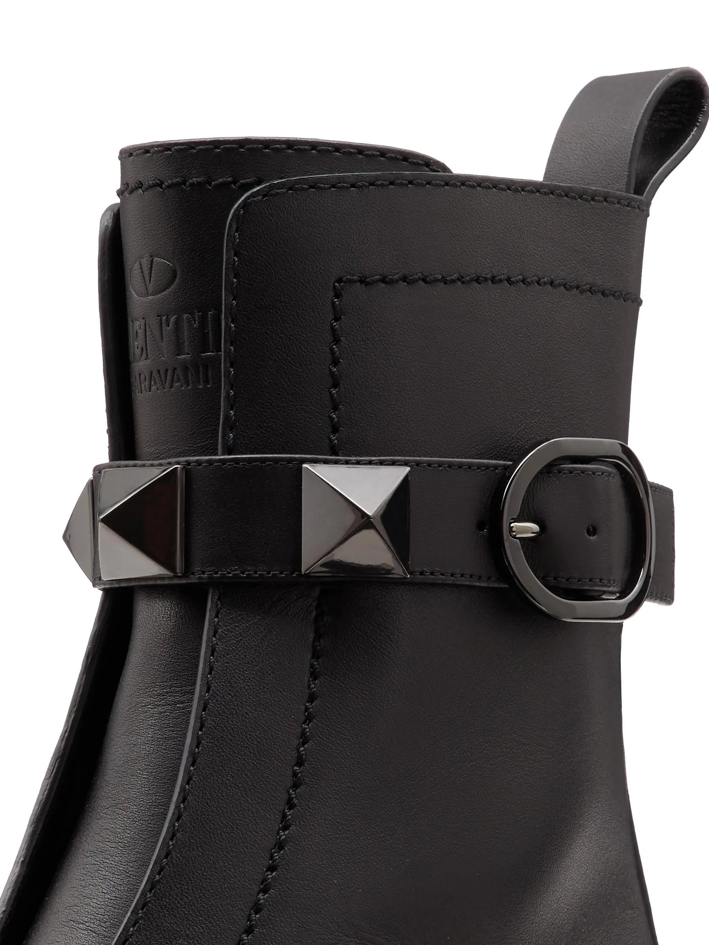 black-Rockstud leather ankle boots