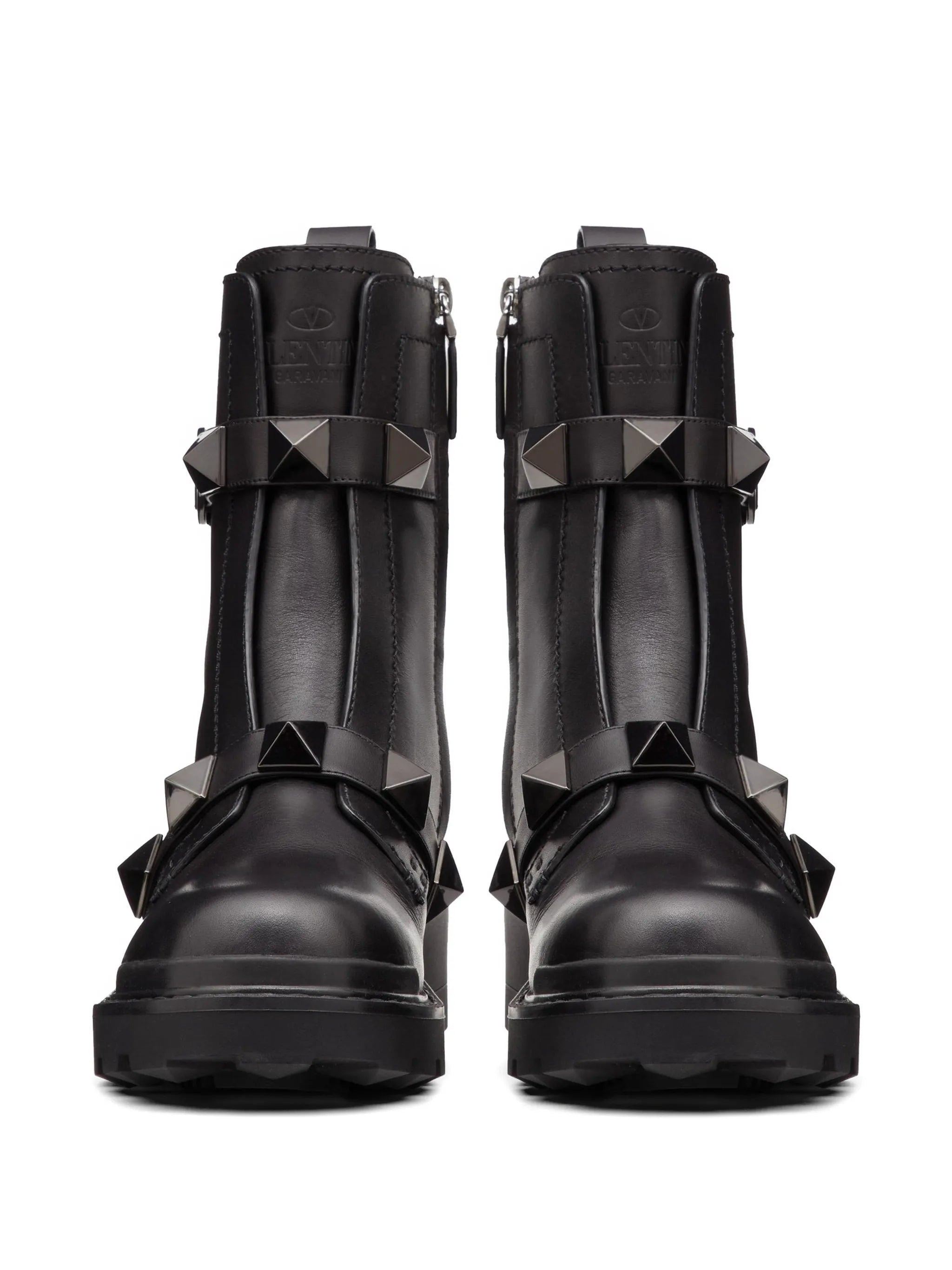 black-Rockstud leather ankle boots