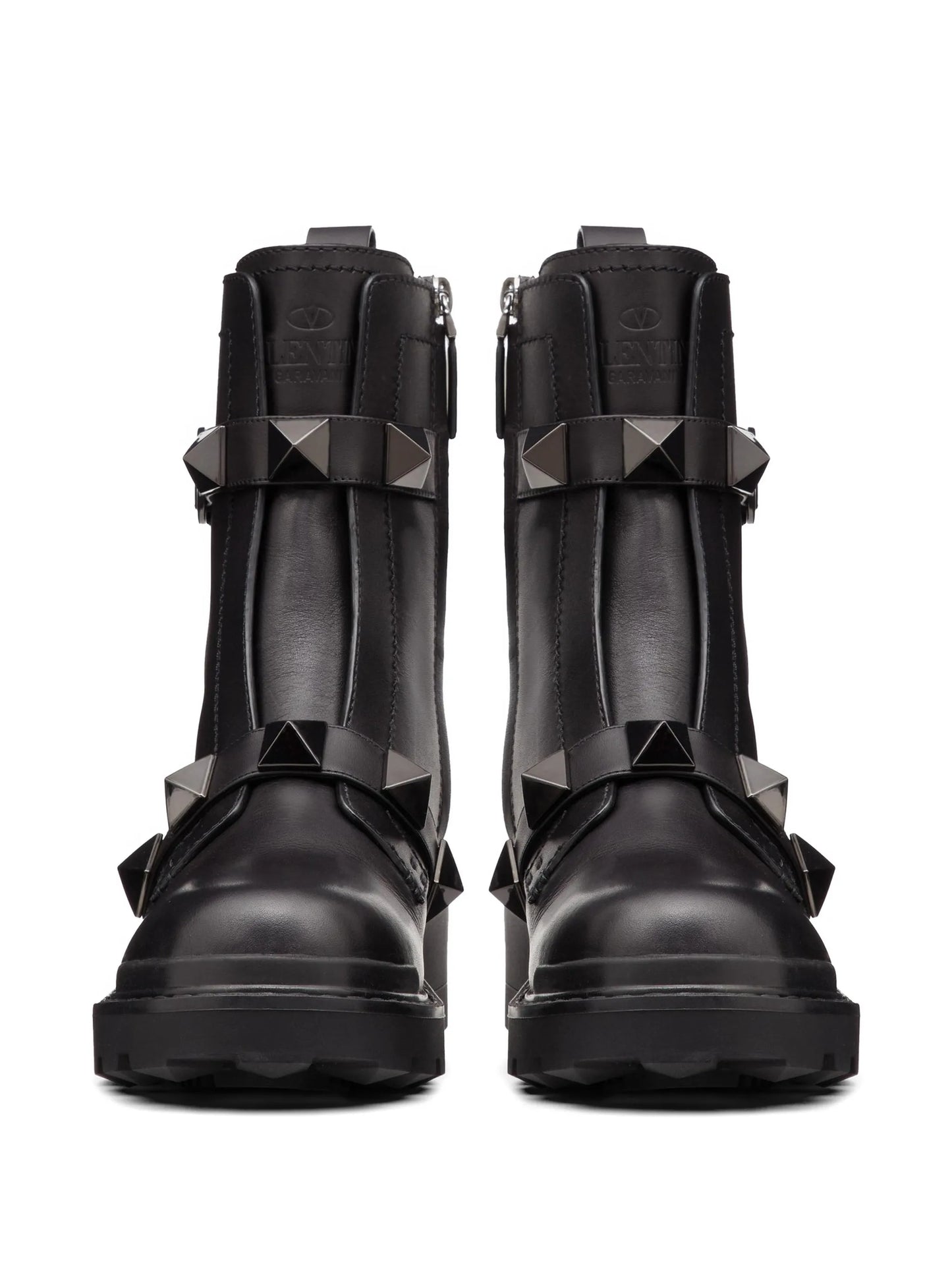 black-Rockstud leather ankle boots