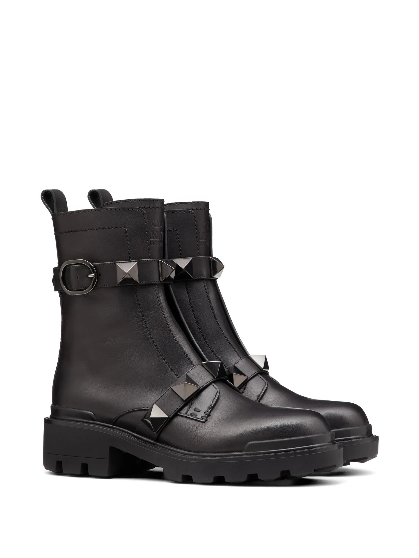 black-Rockstud leather ankle boots