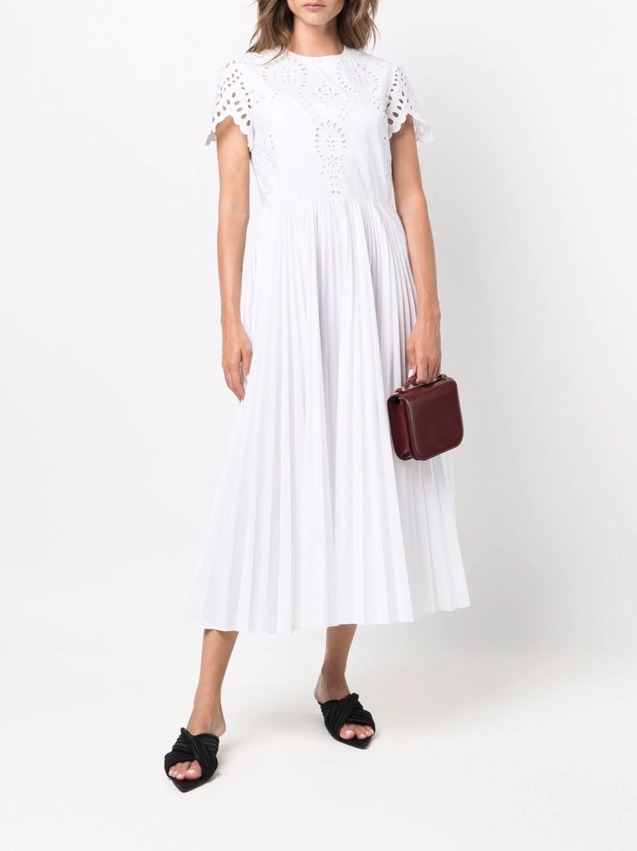 broderie anglaise pleated dress