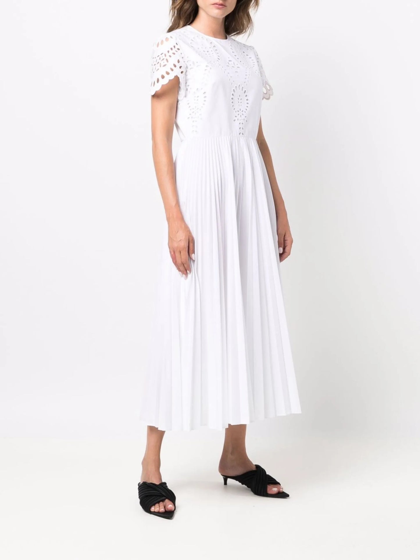 broderie anglaise pleated dress