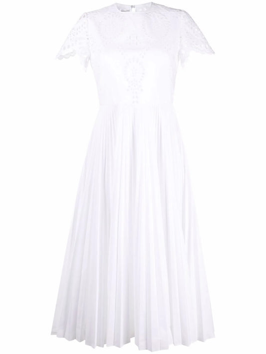 broderie anglaise pleated dress