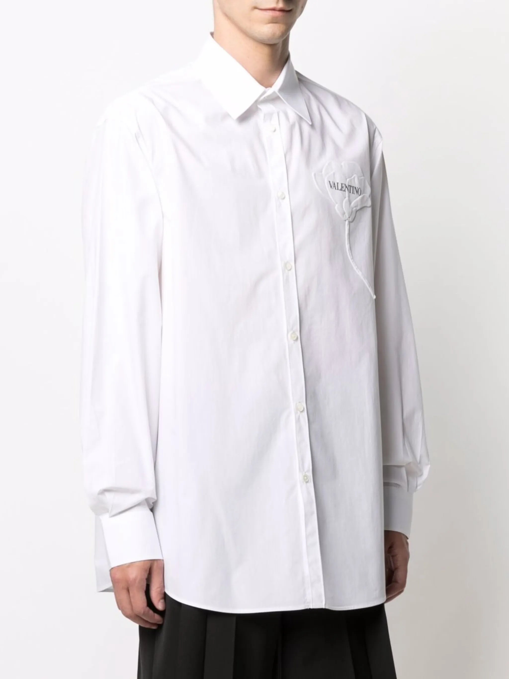 floral-appliqué cotton shirt