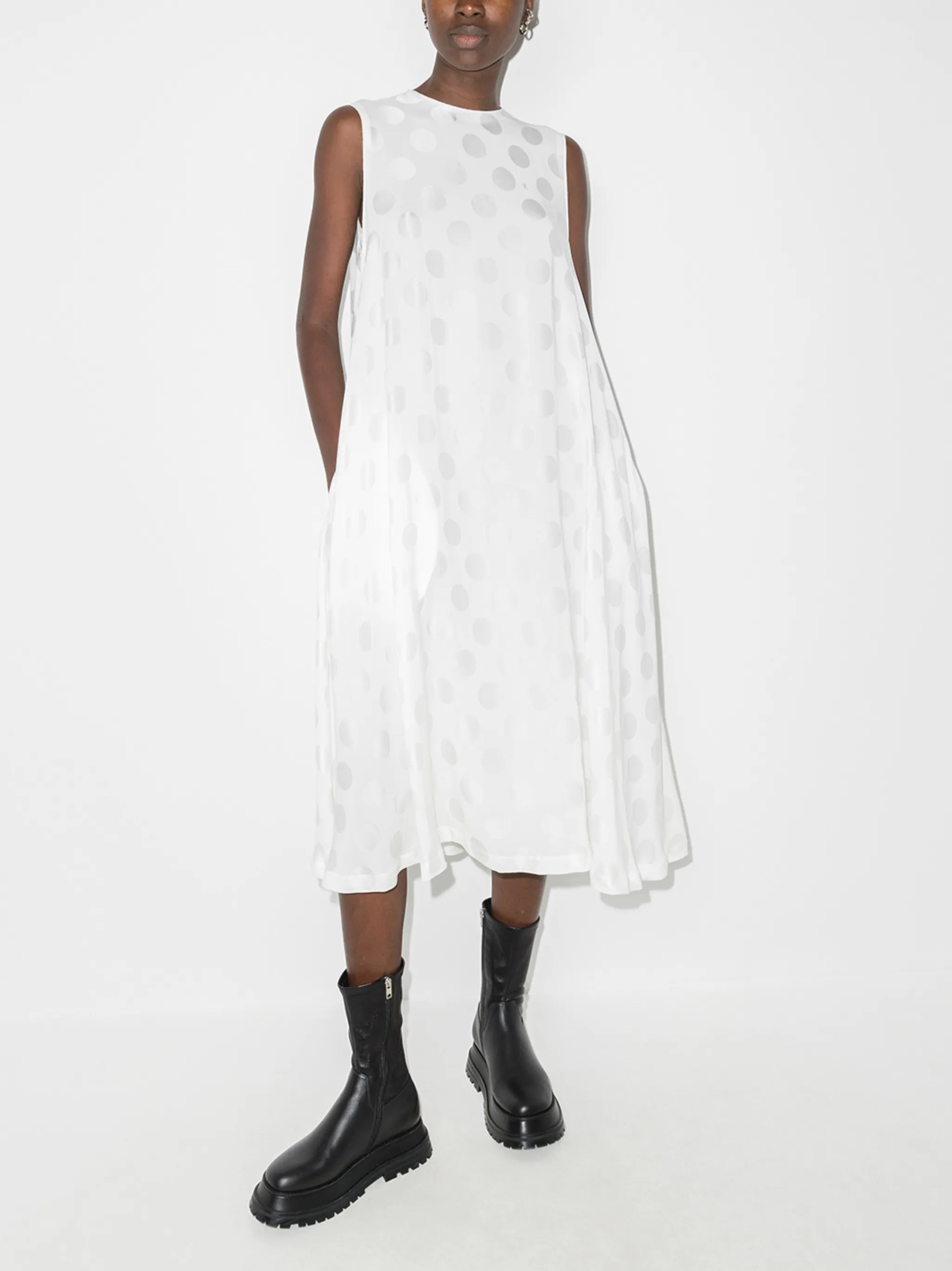 sleeveless flared midi dress