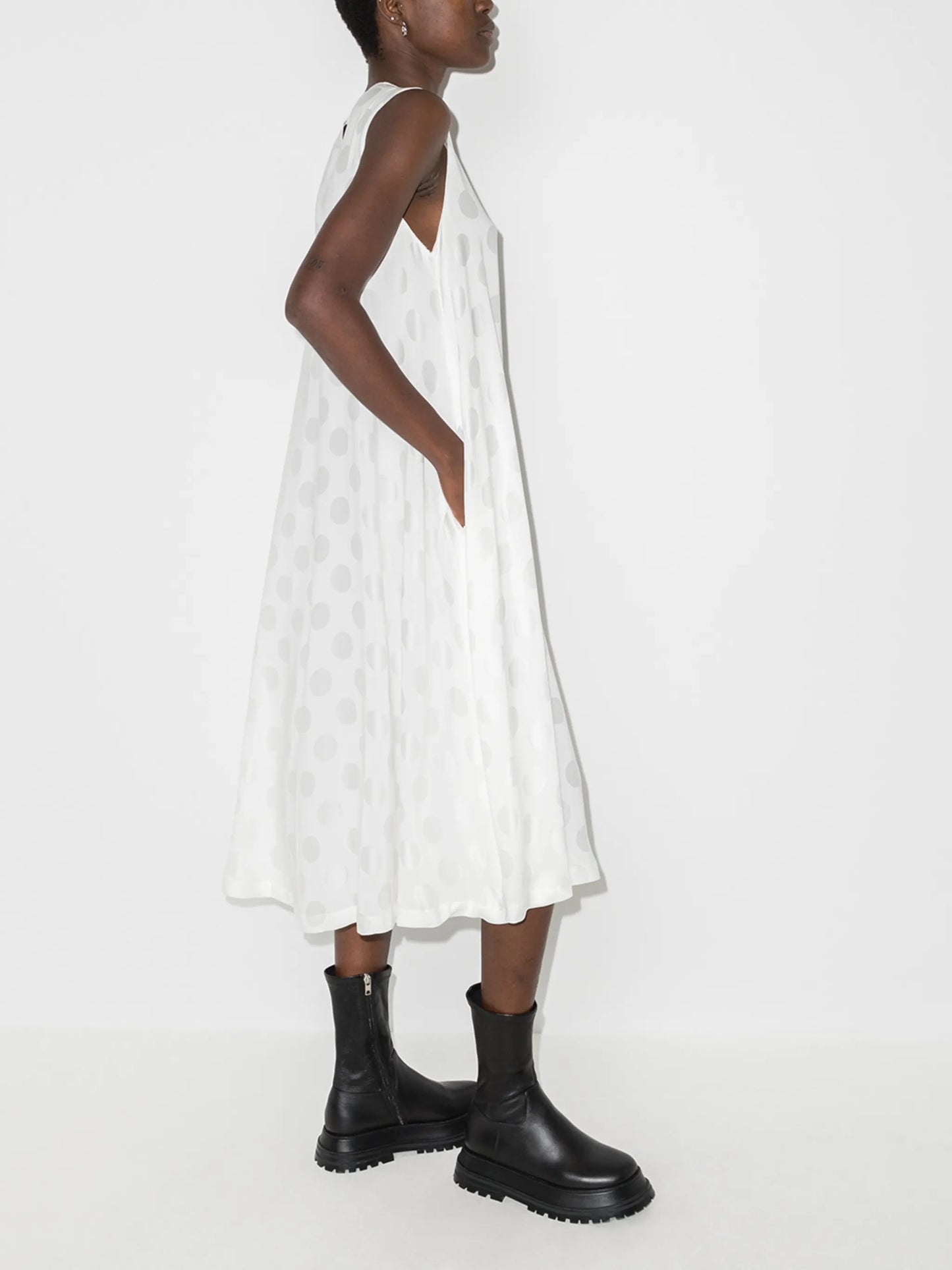 sleeveless flared midi dress