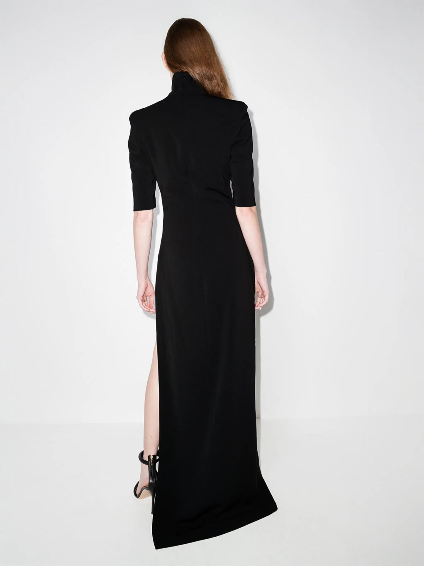 high-neck side-slit dress