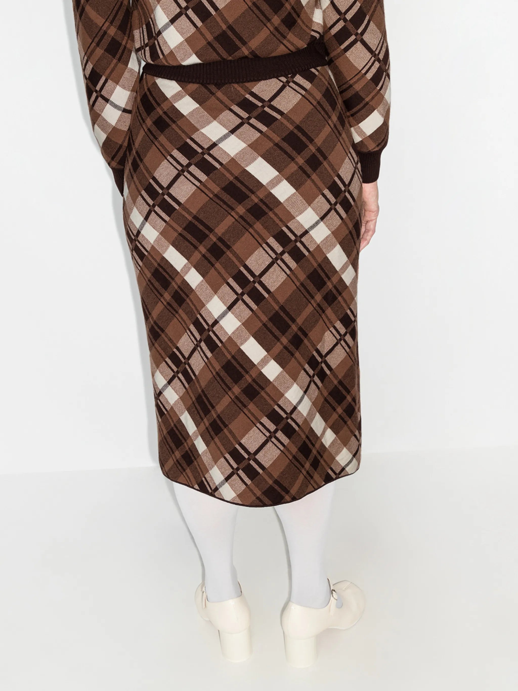 checked merino wool midi skirt