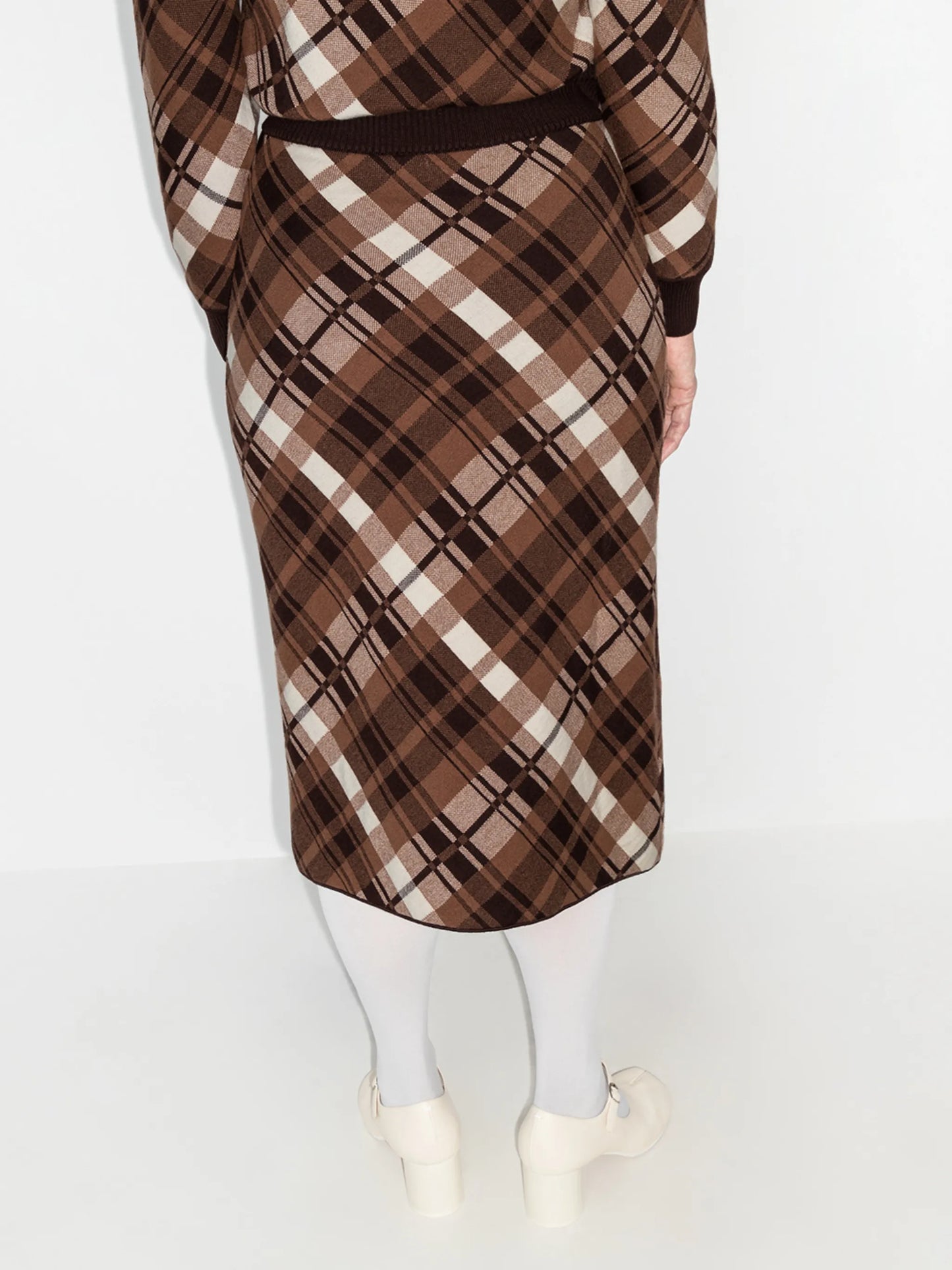 checked merino wool midi skirt