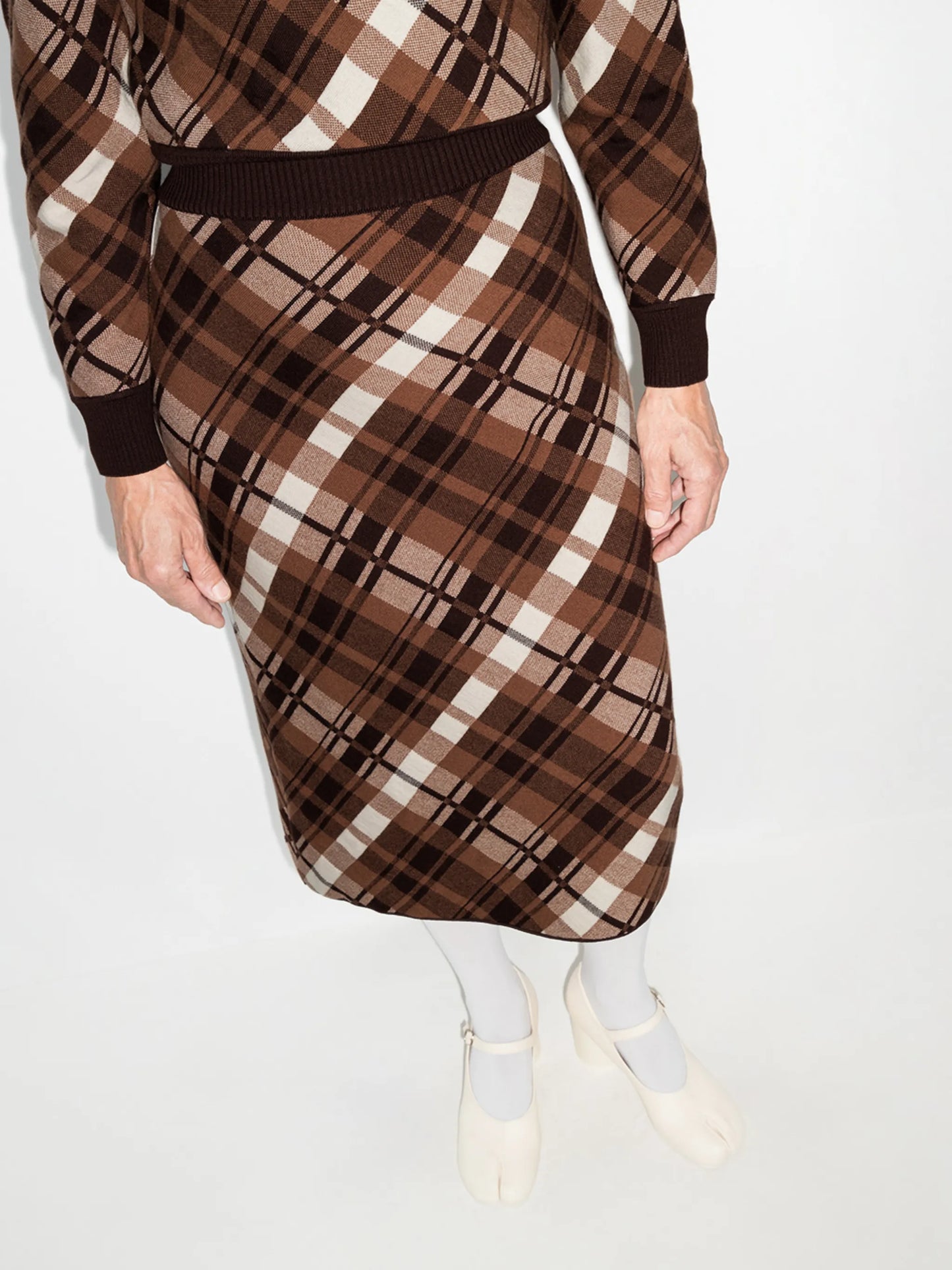 checked merino wool midi skirt