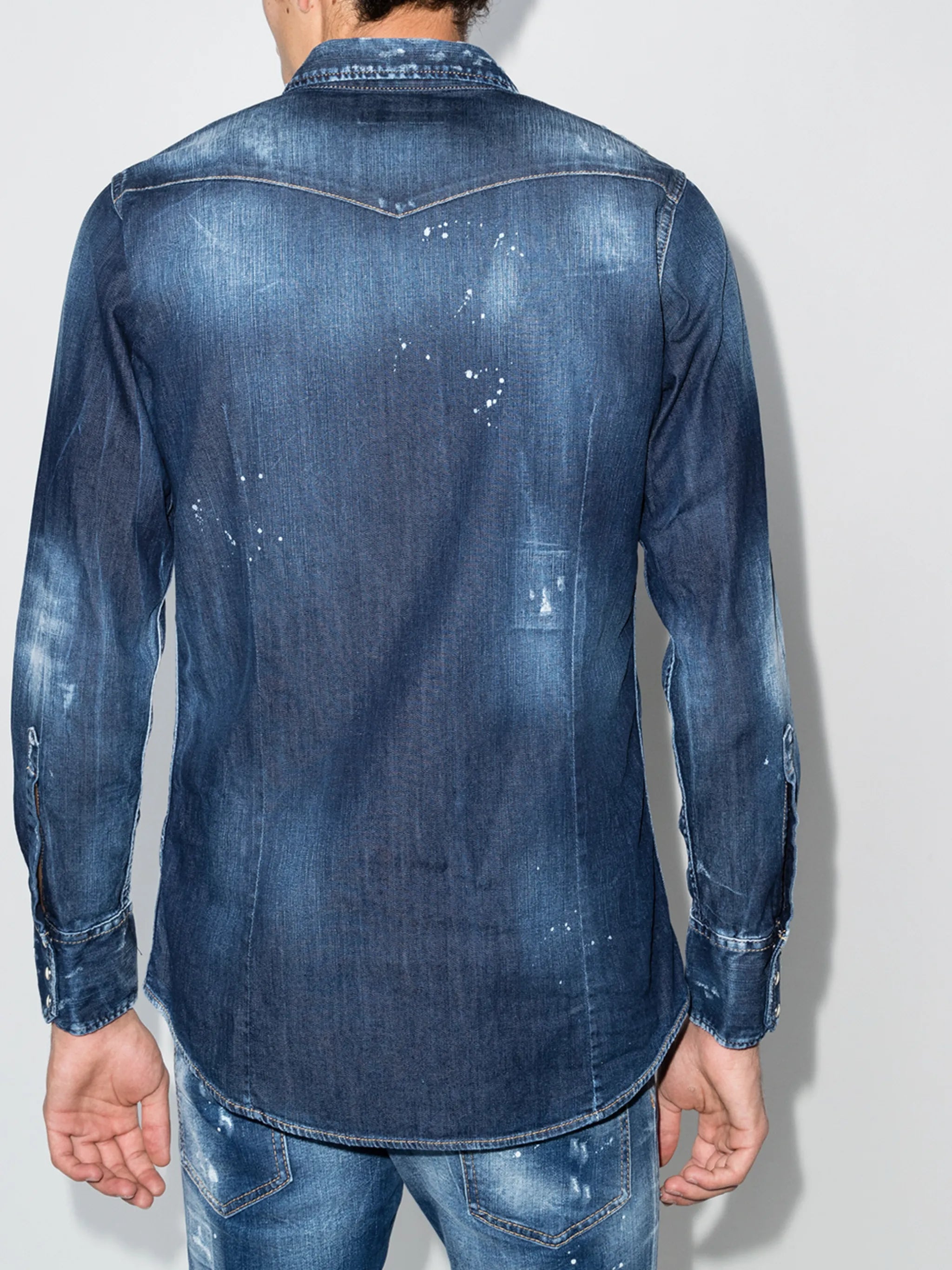 faded paint splatter denim shirt