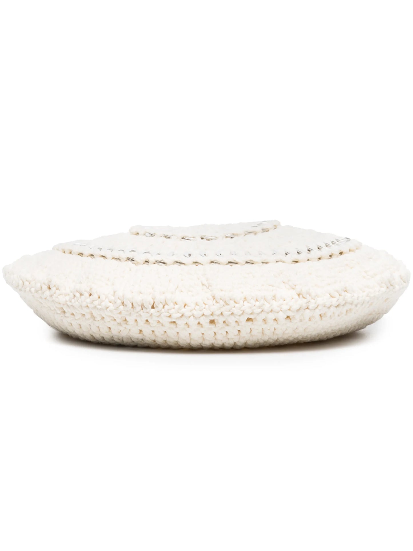 disc-embellished crochet beret