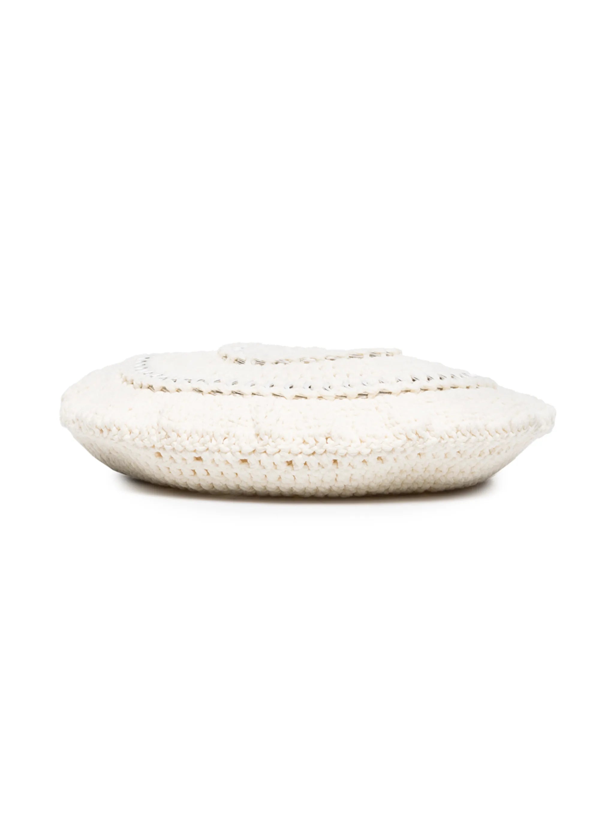 disc-embellished crochet beret