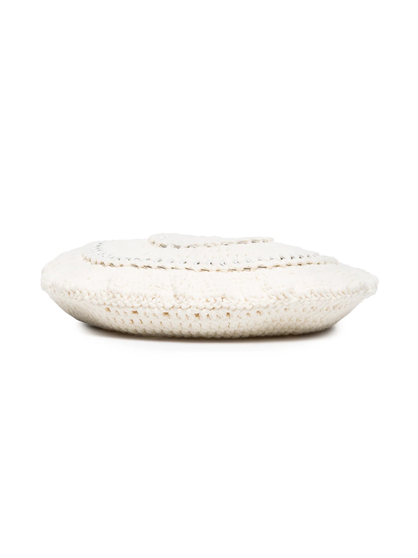 disc-embellished crochet beret