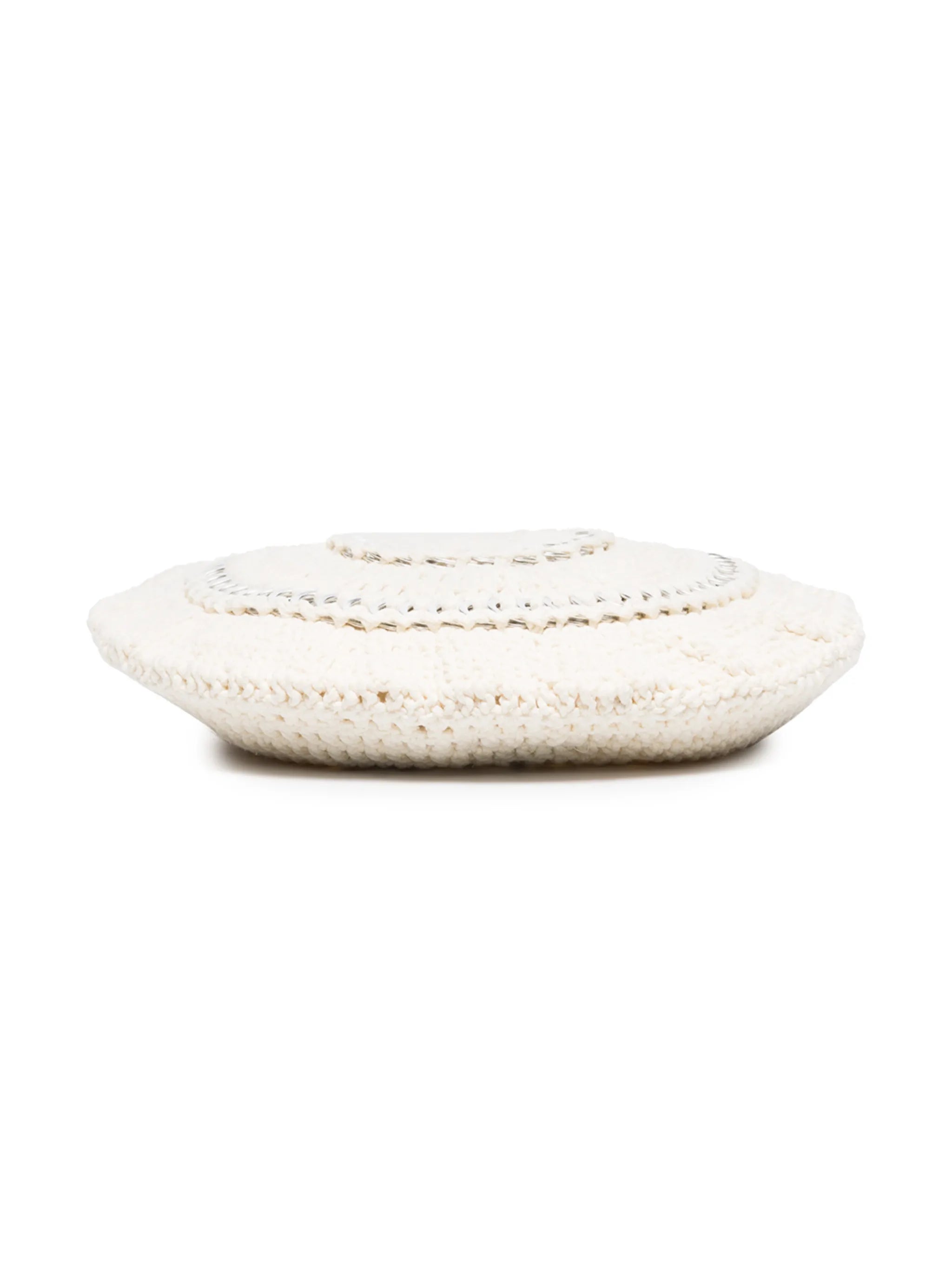 disc-embellished crochet beret