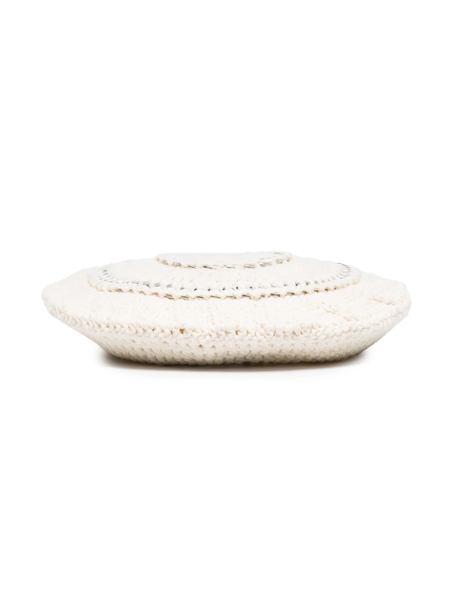 disc-embellished crochet beret