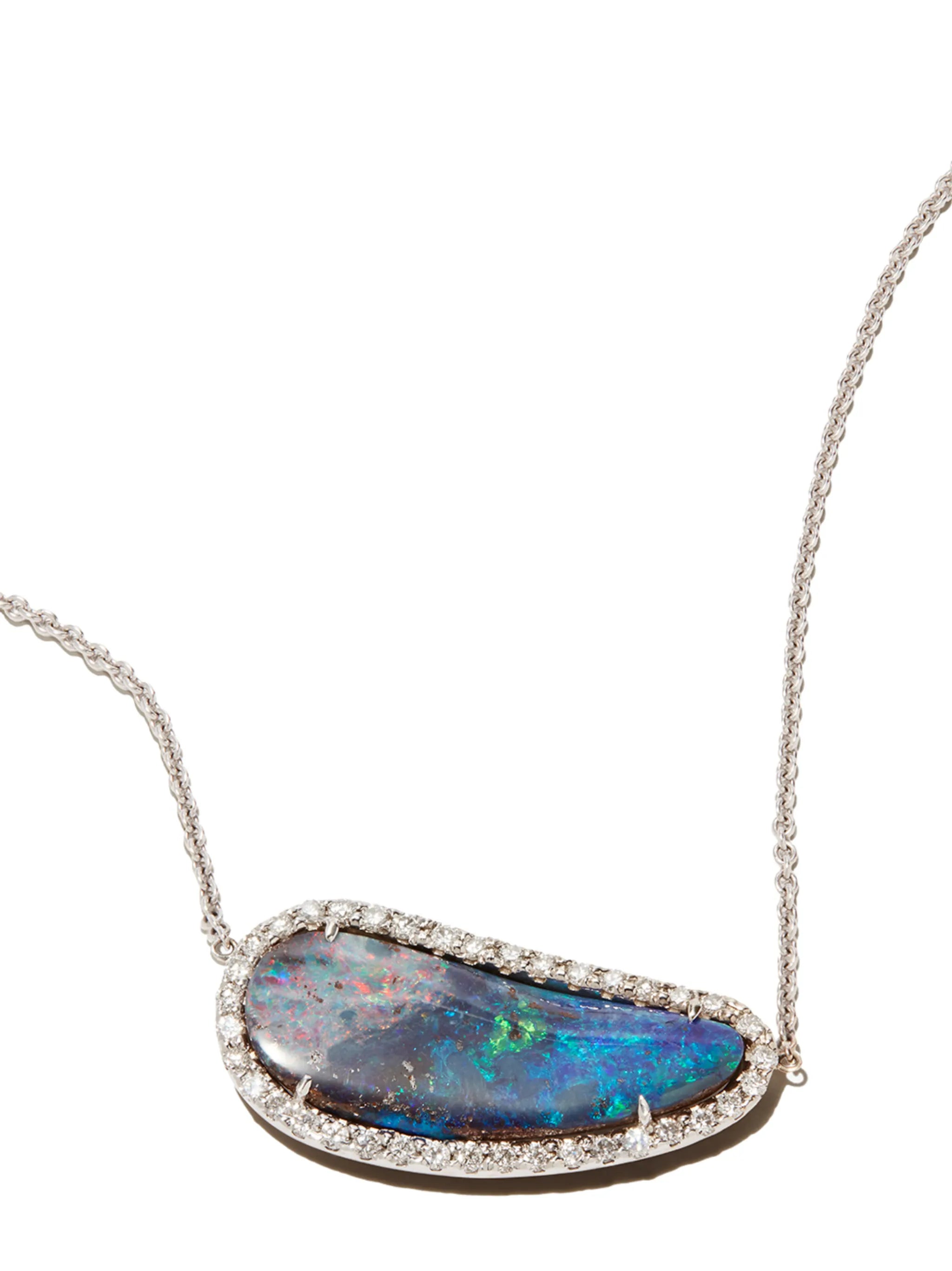 18kt white gold boulder opal pendant necklace