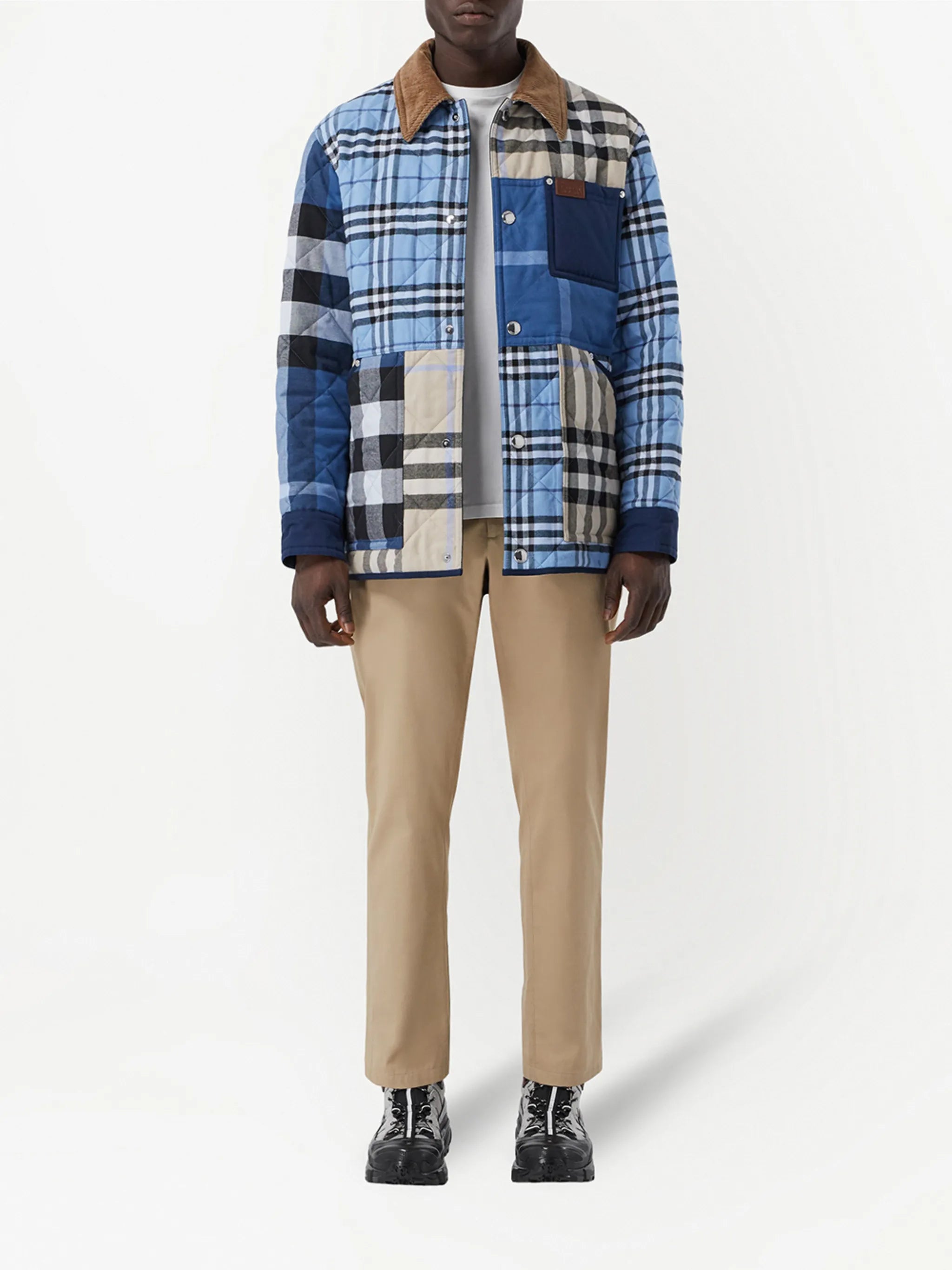 patchwork check shirt jacket
