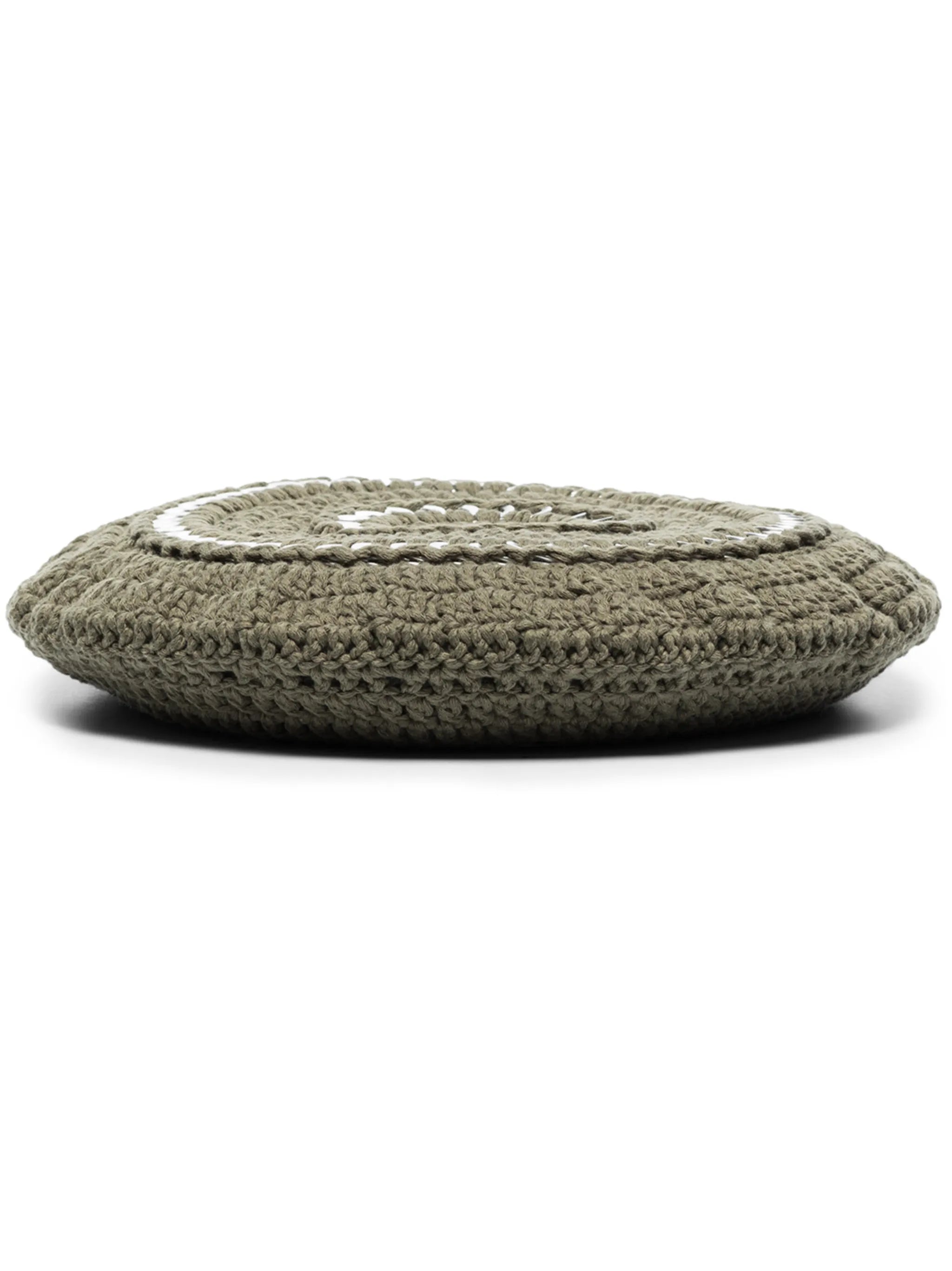 disc-embellished crochet beret