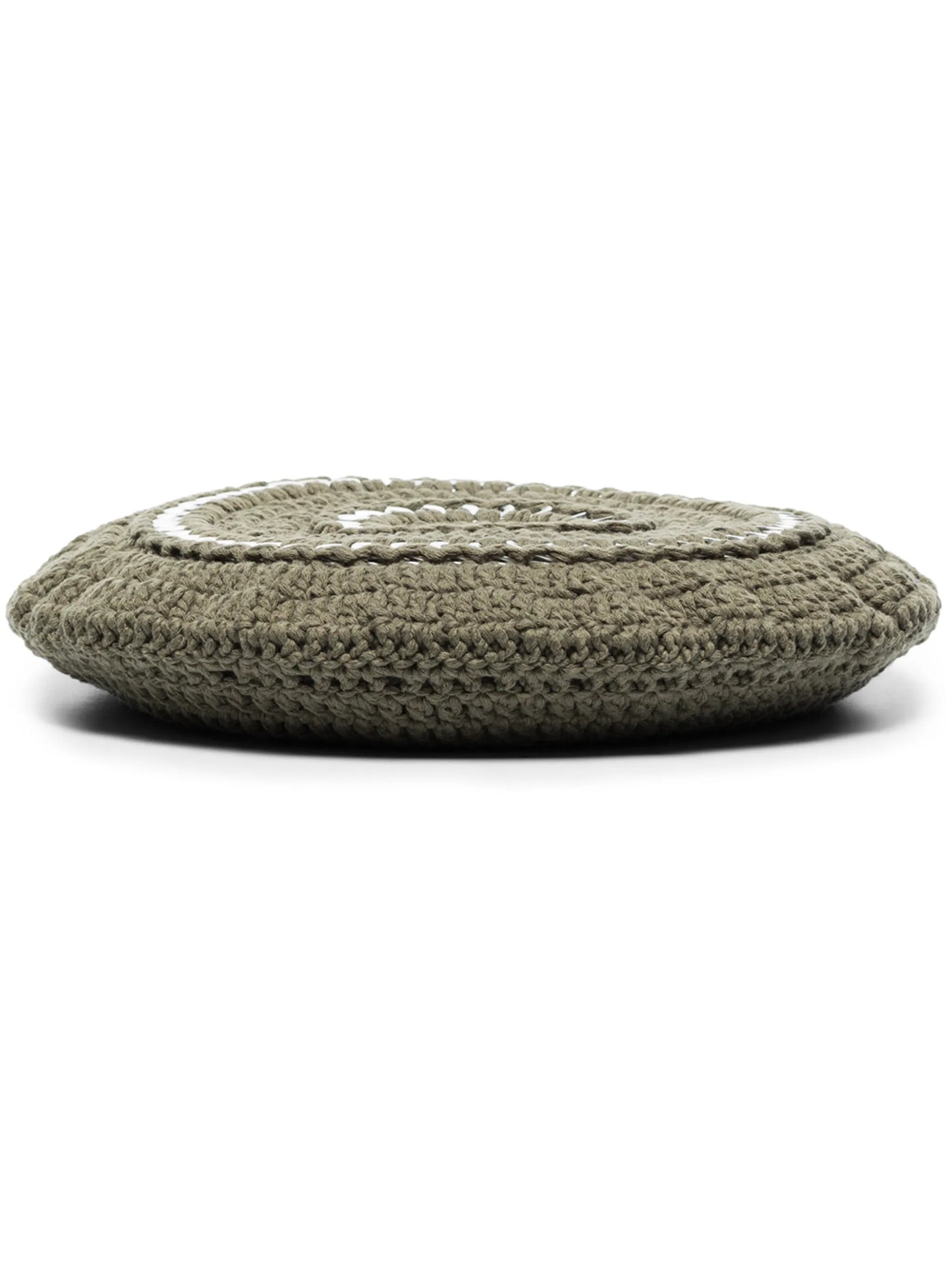 disc-embellished crochet beret