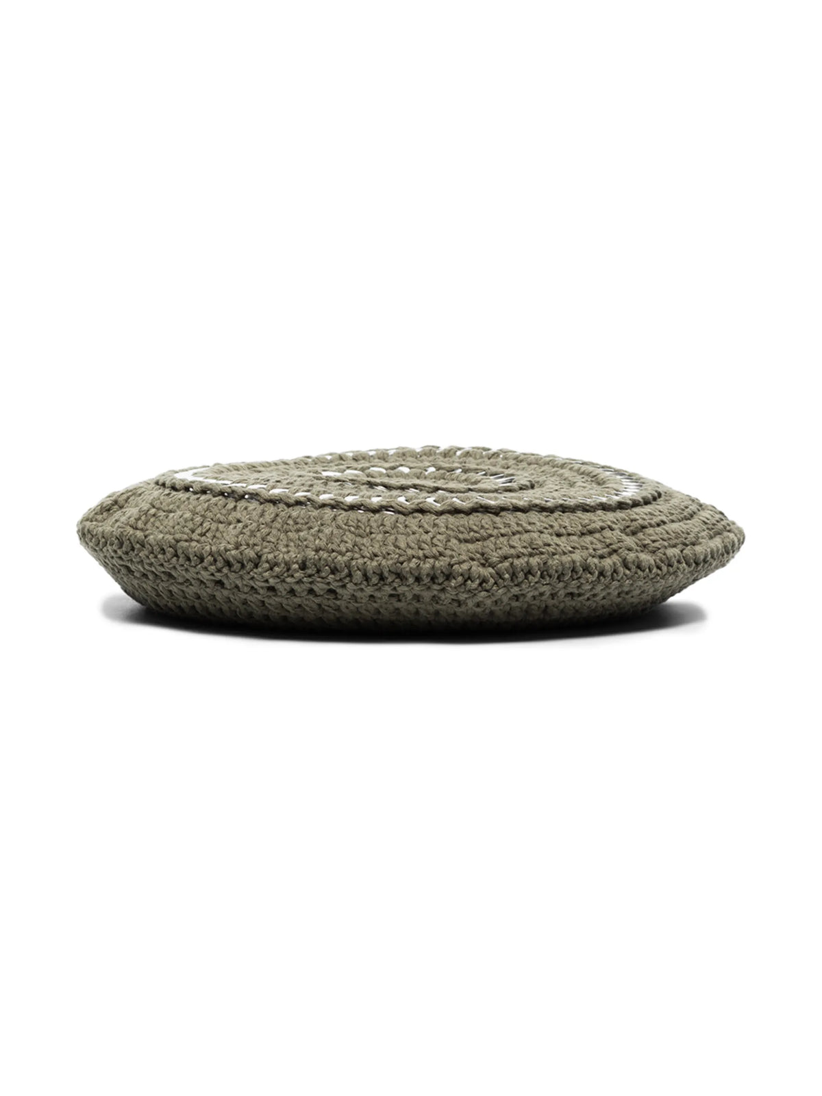 disc-embellished crochet beret