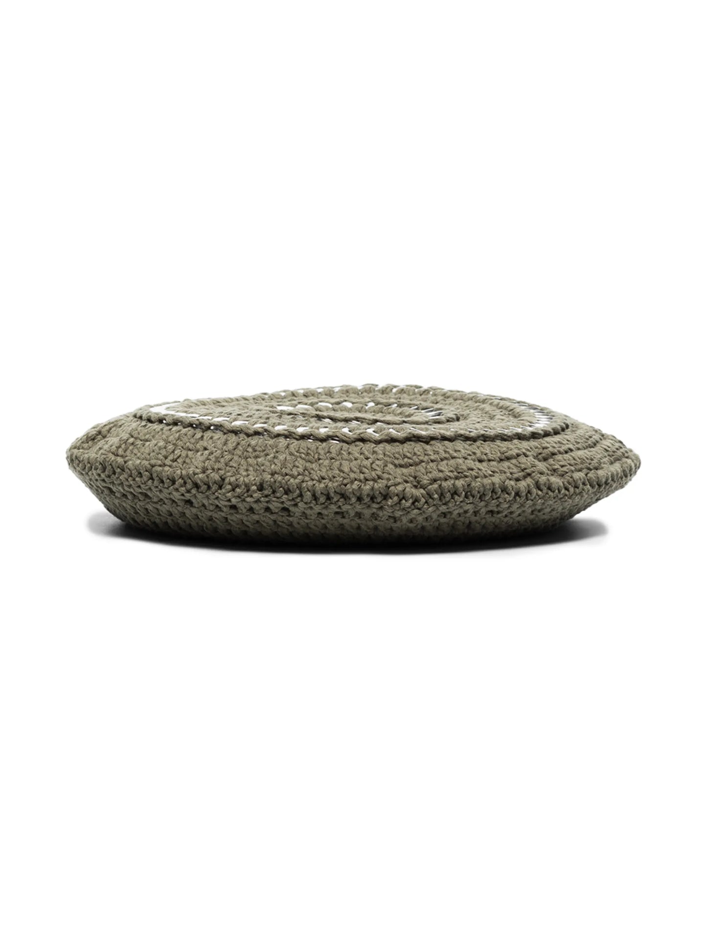 disc-embellished crochet beret