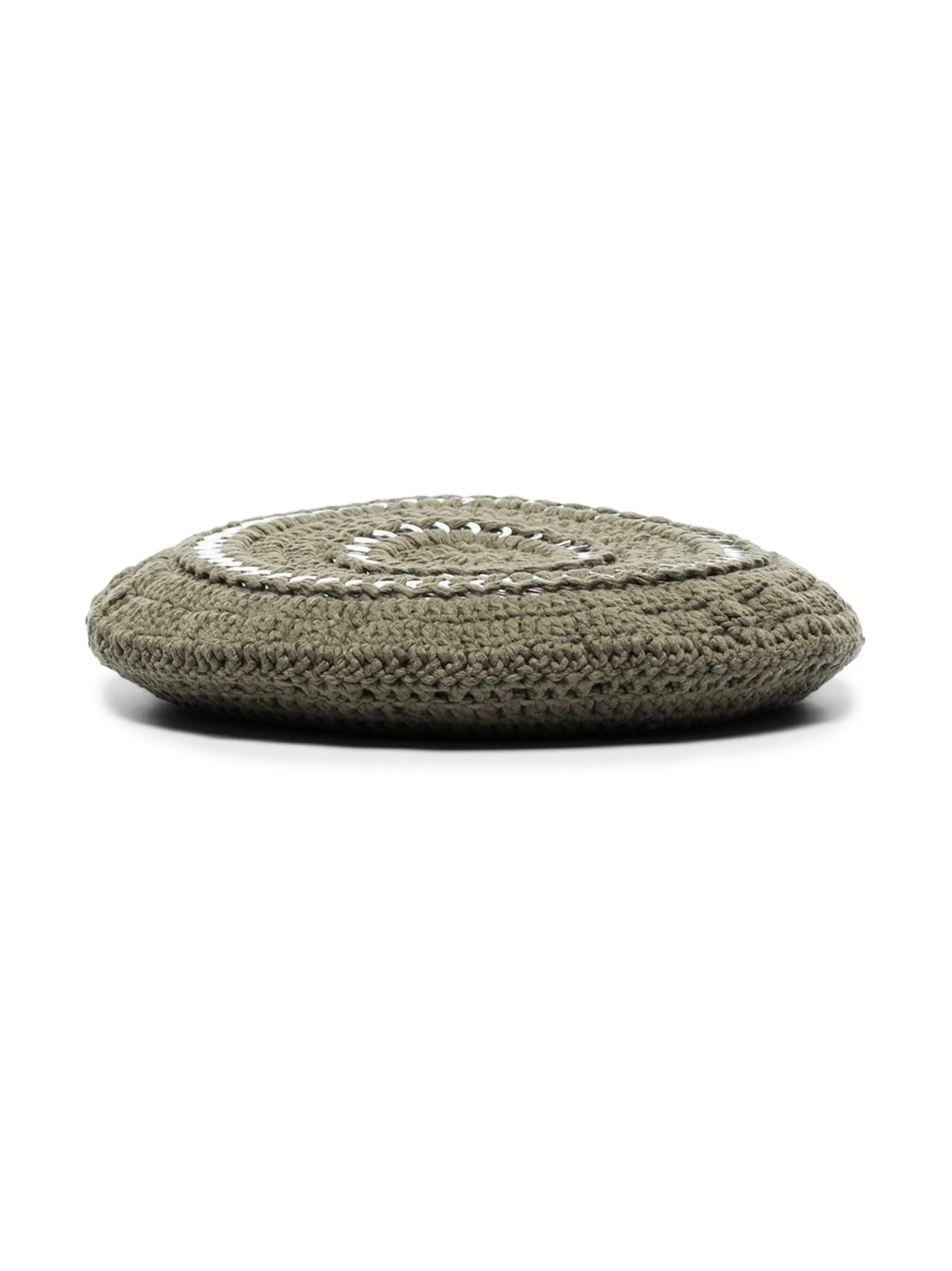 disc-embellished crochet beret