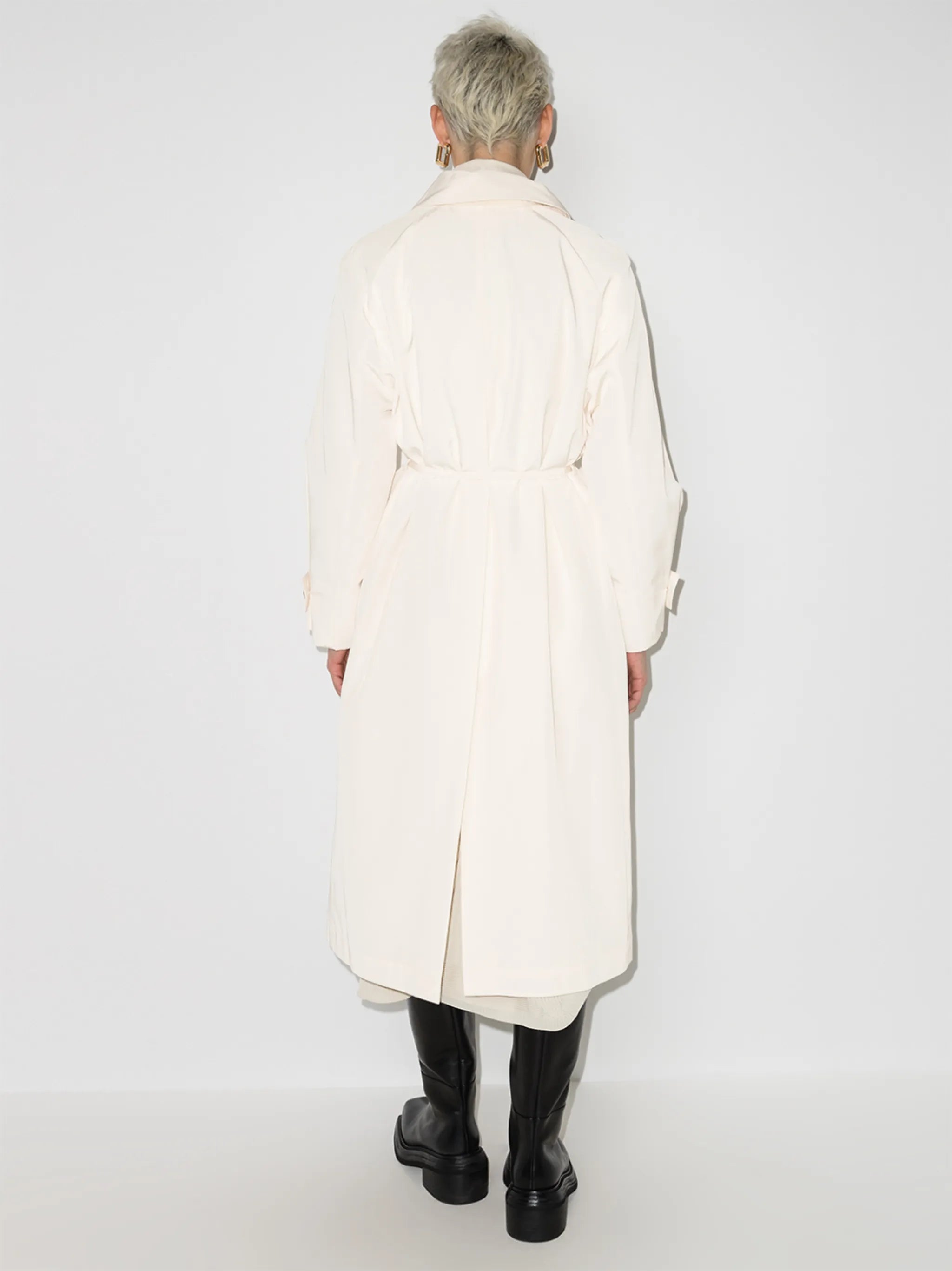 funnel-neck belted trench coat