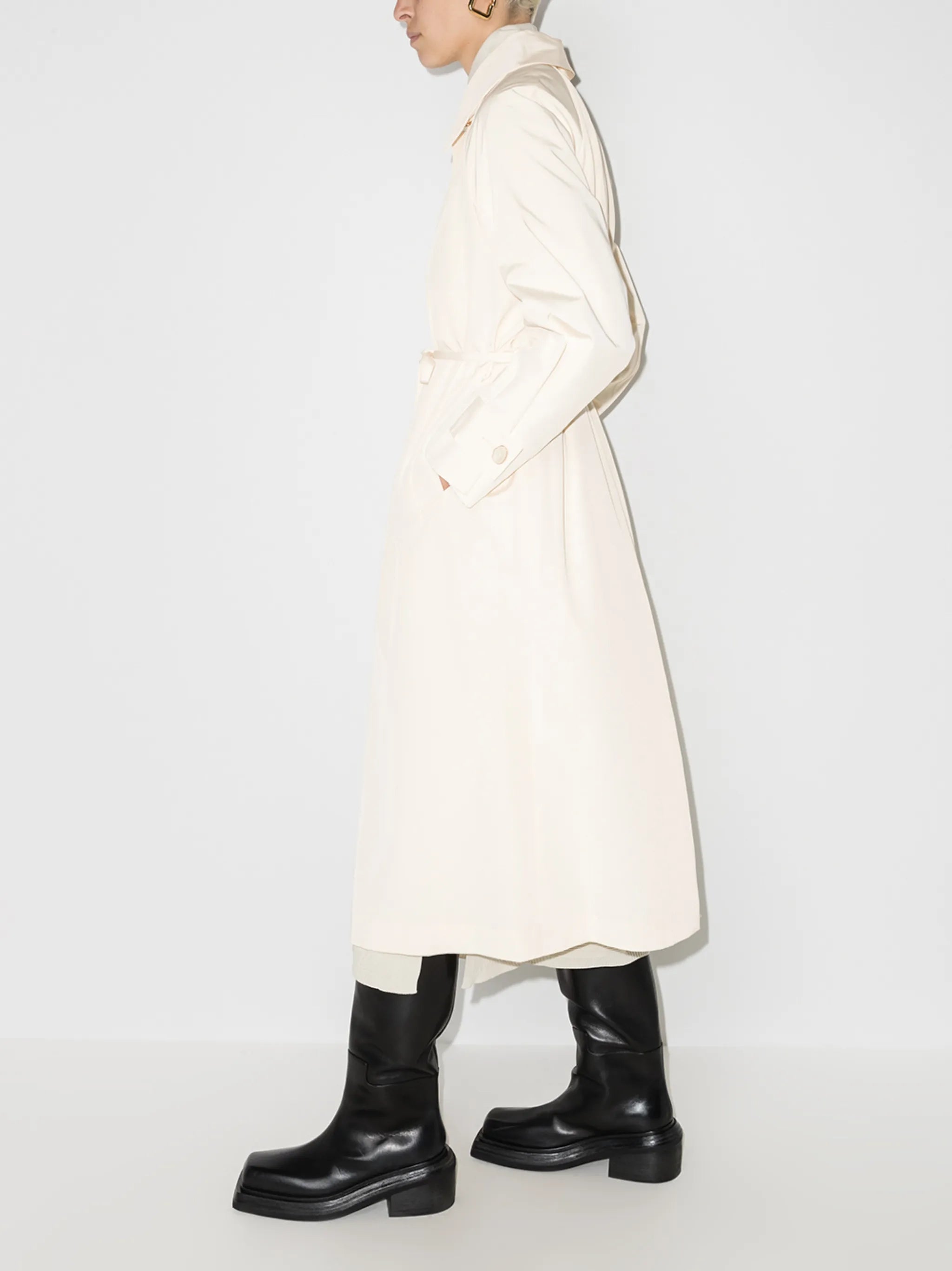 funnel-neck belted trench coat