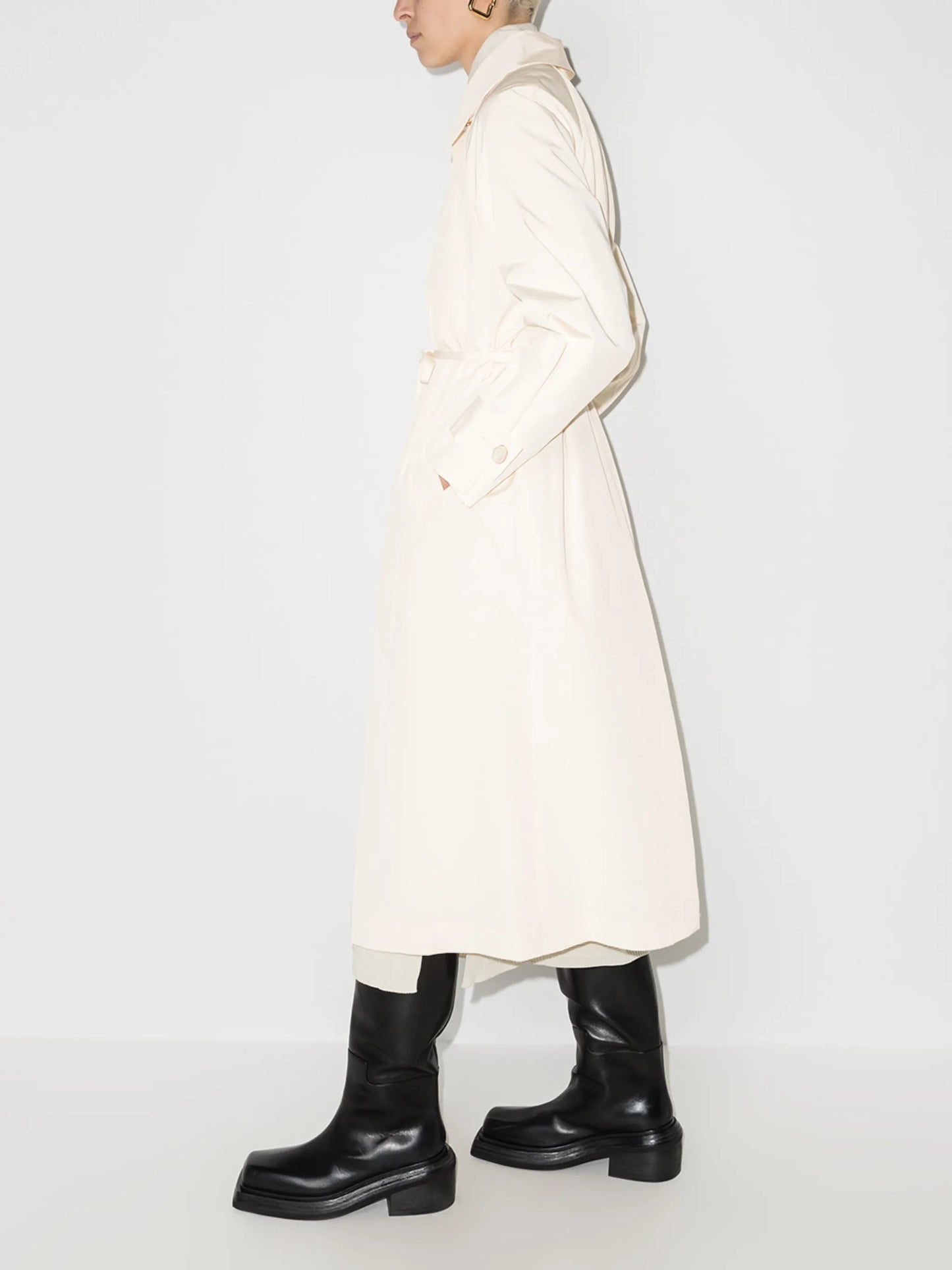 funnel-neck belted trench coat