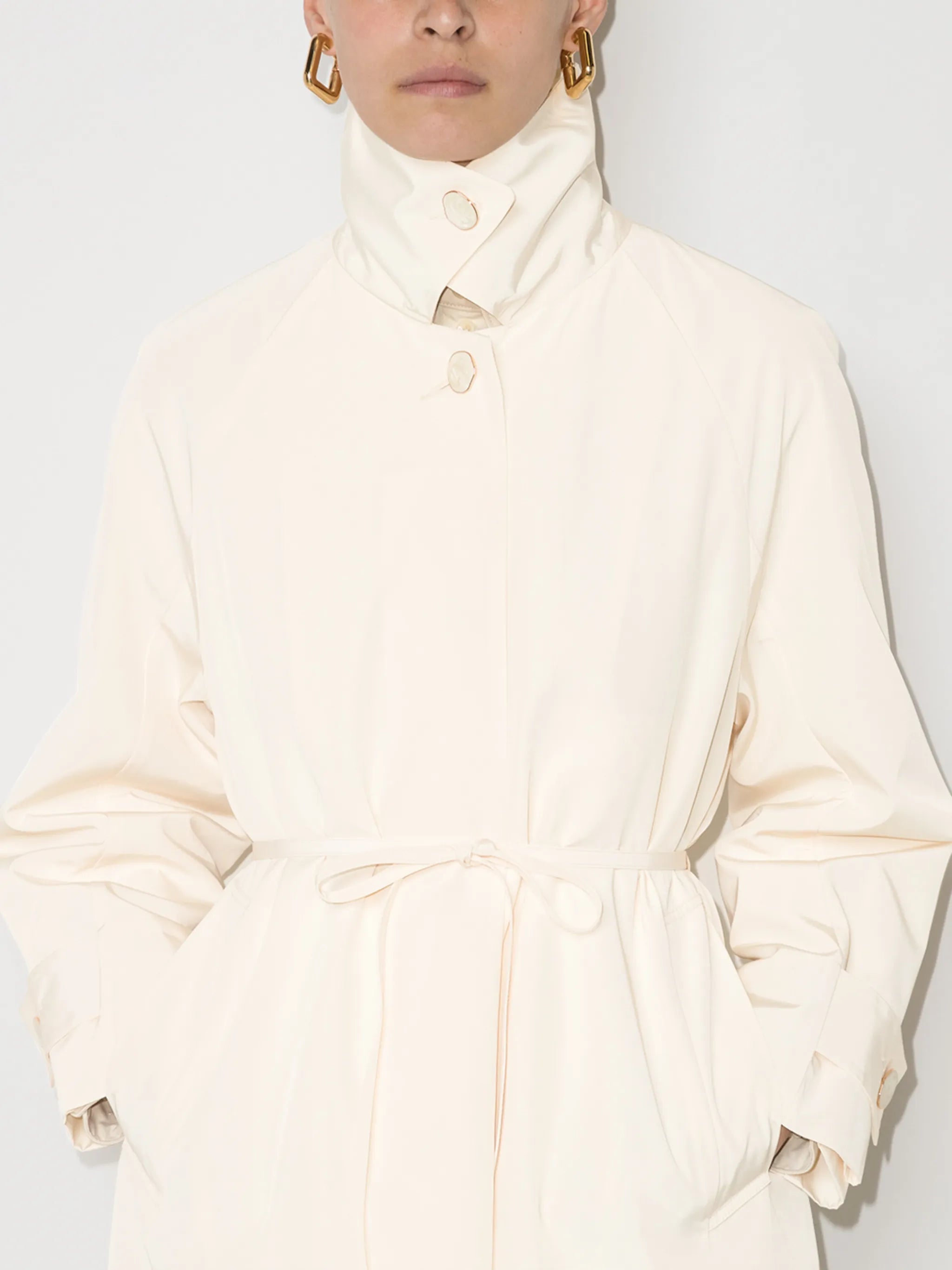 funnel-neck belted trench coat