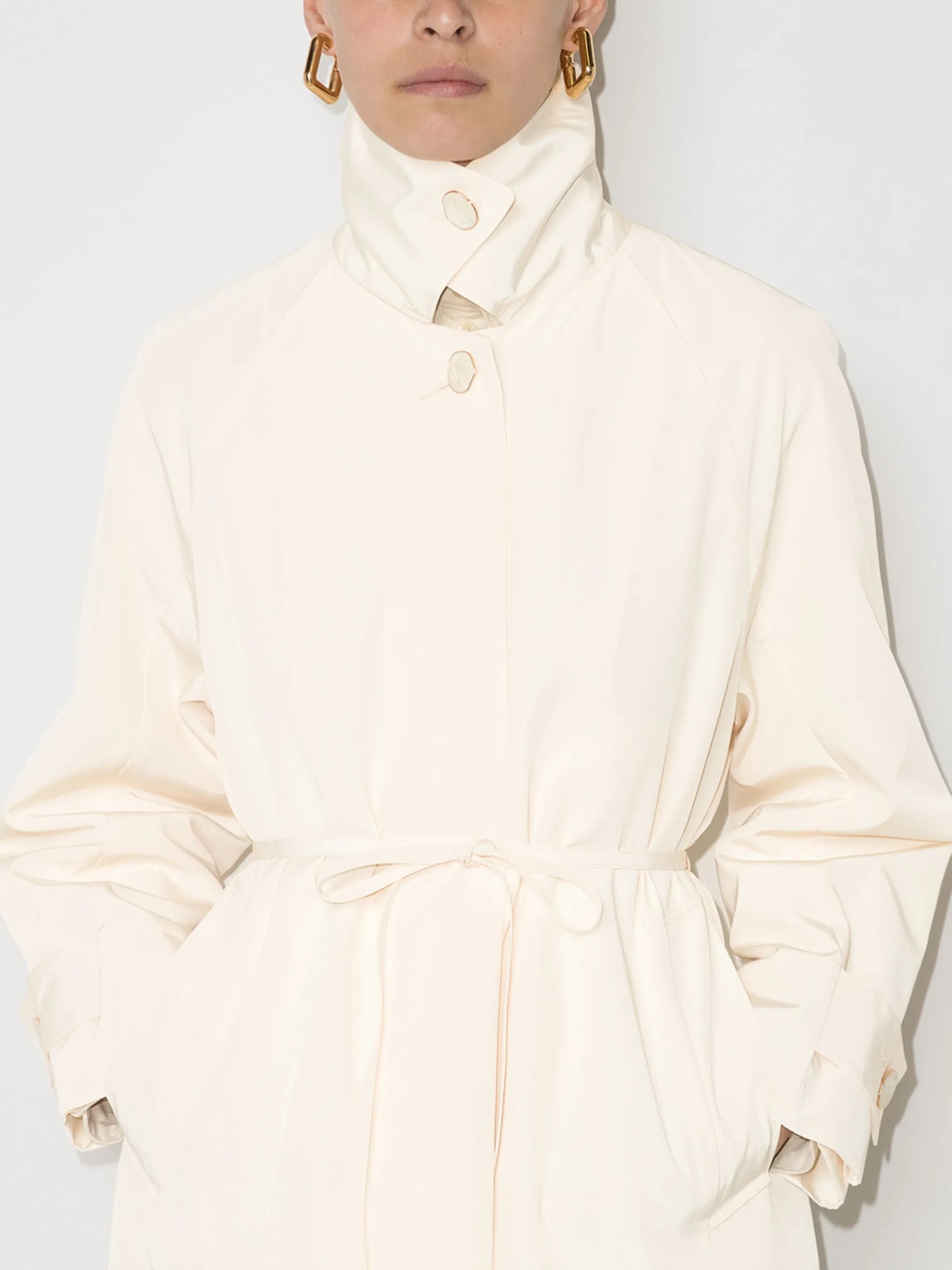funnel-neck belted trench coat
