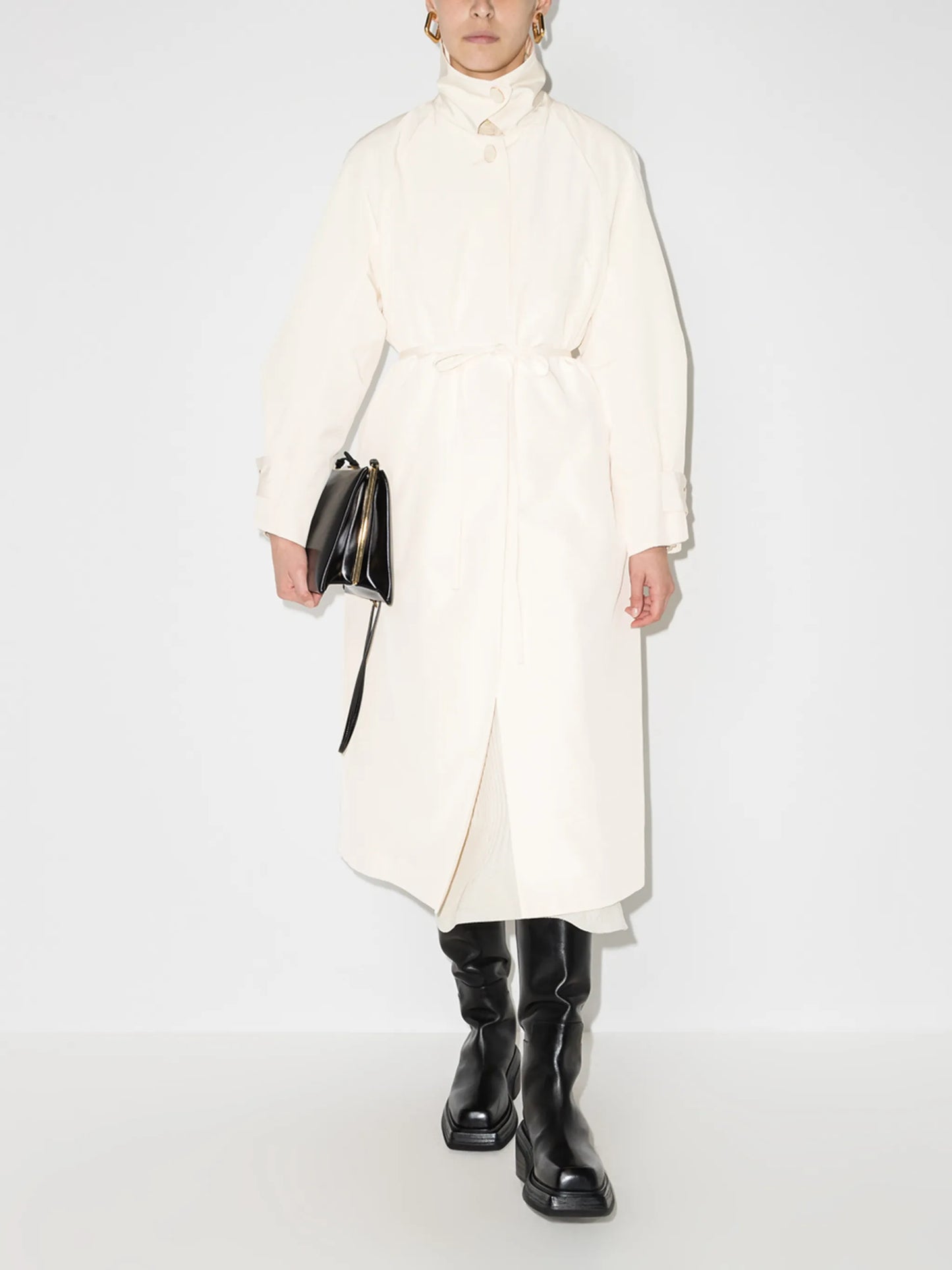 funnel-neck belted trench coat