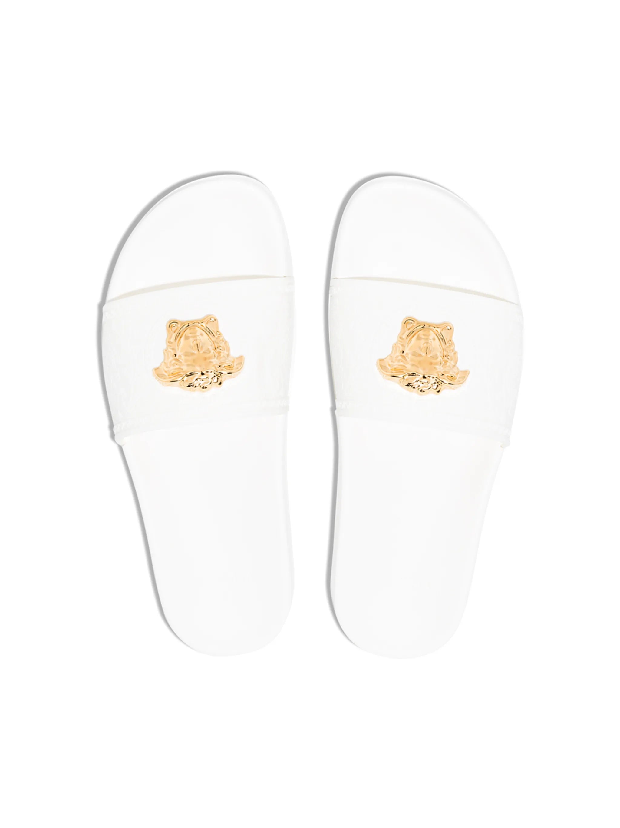 Medusa-head plaque open-toe slides