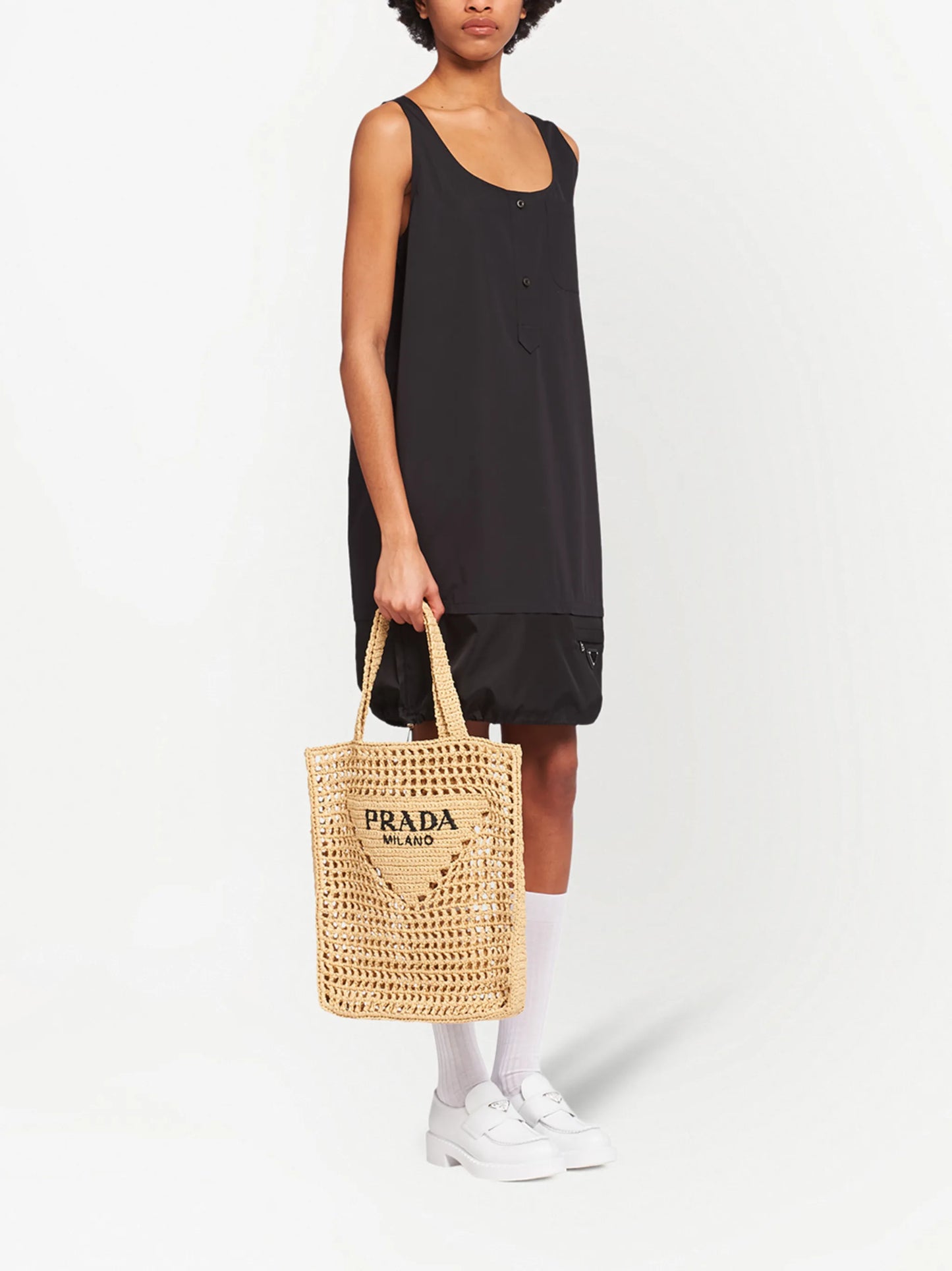 woven-logo raffia tote bag