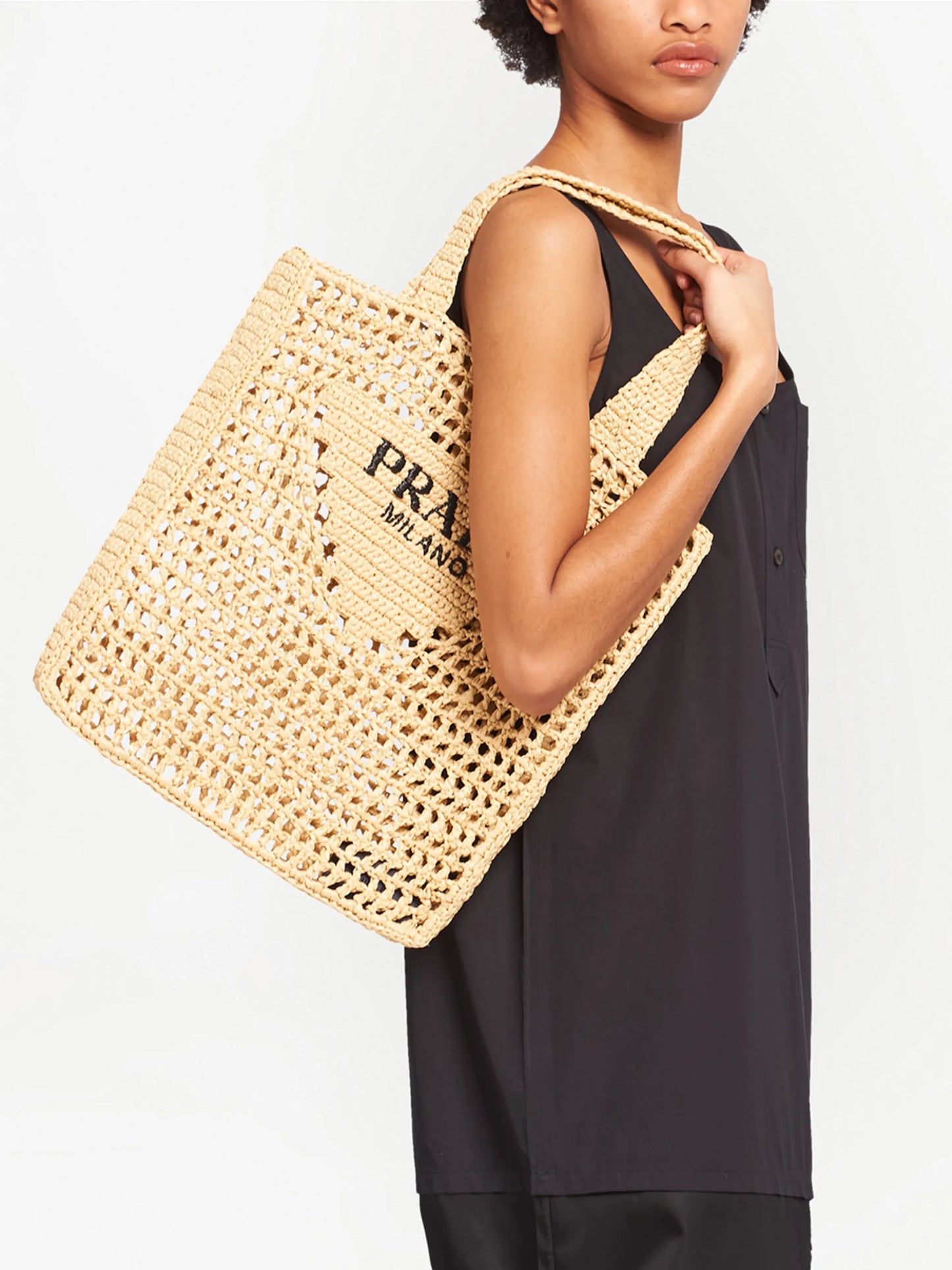 woven-logo raffia tote bag