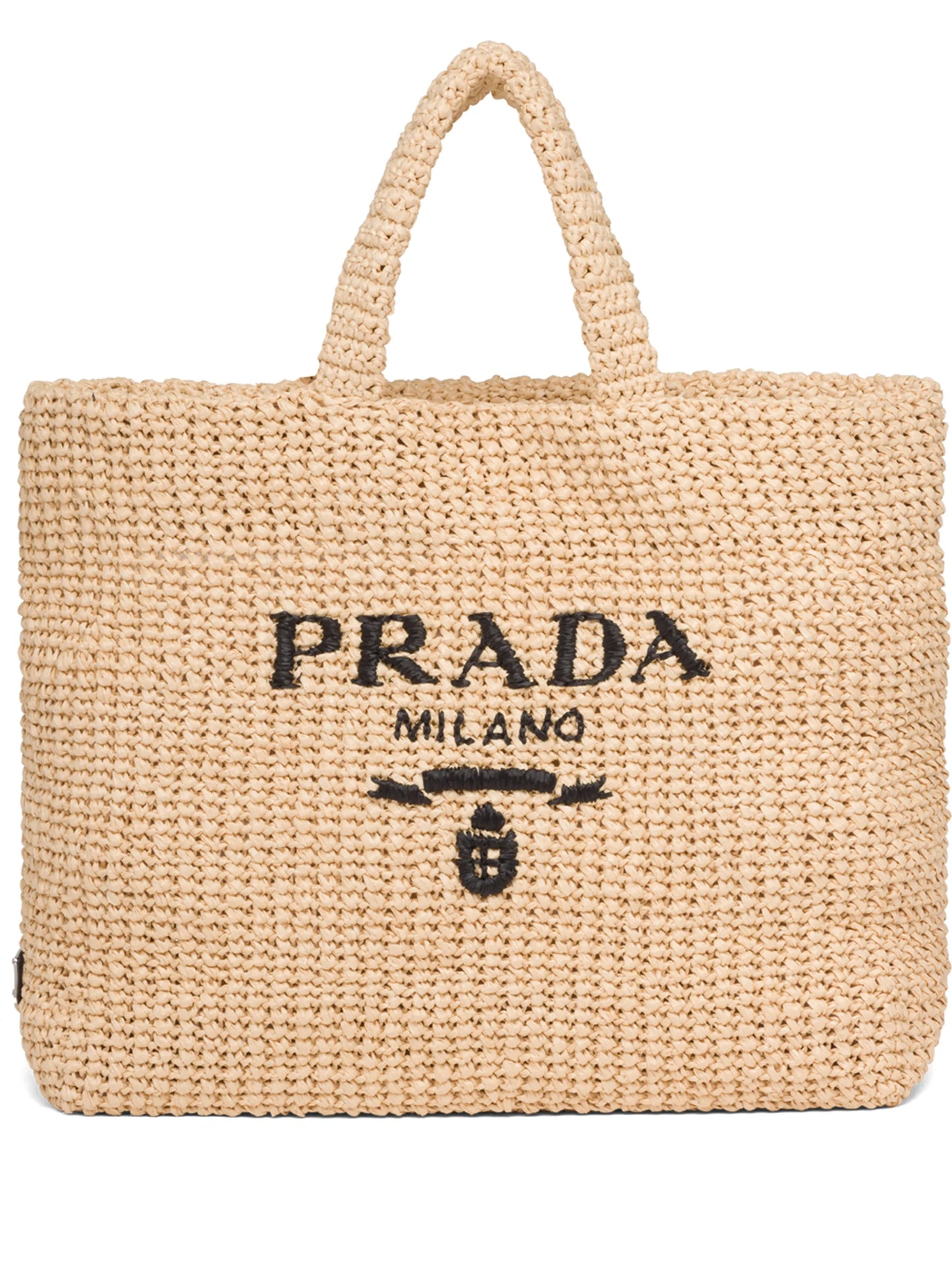 logo-embroidered raffia tote bag