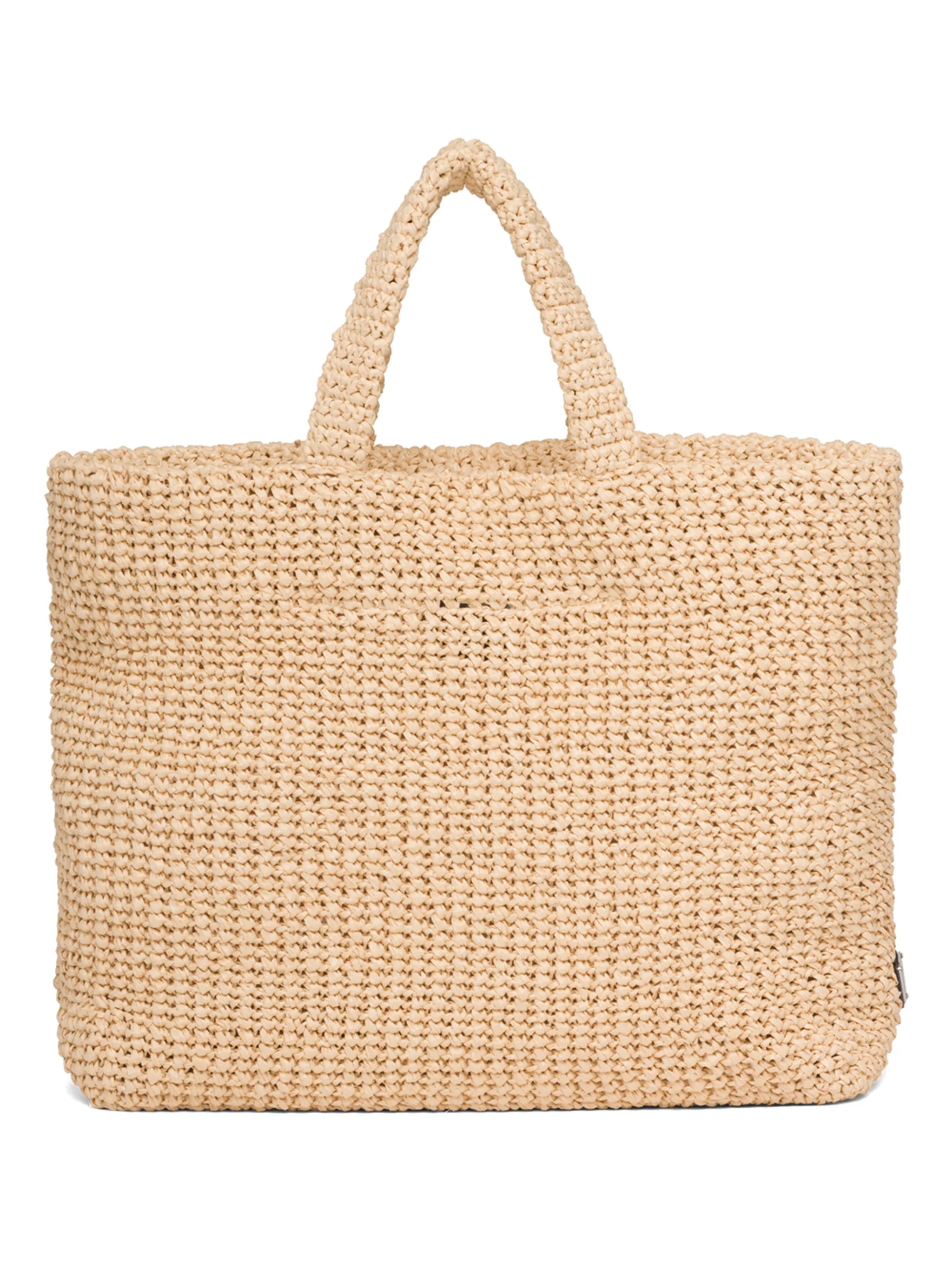 logo-embroidered raffia tote bag