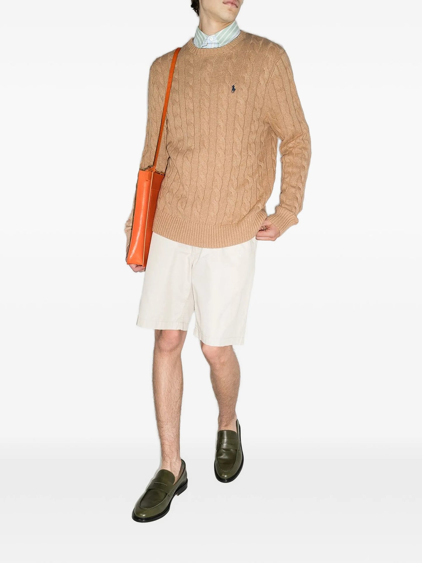 logo-embroidered cable-knit jumper