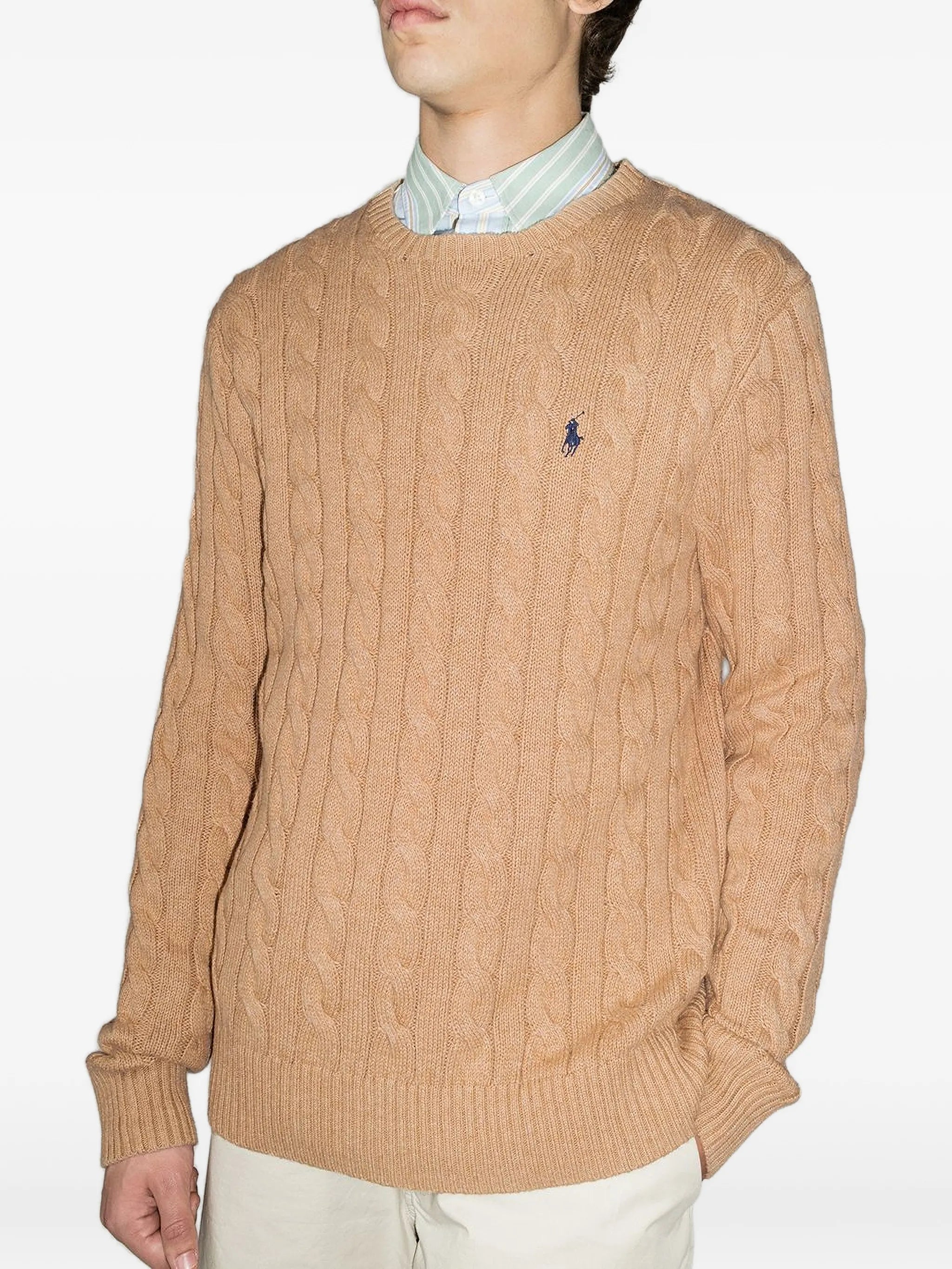 logo-embroidered cable-knit jumper