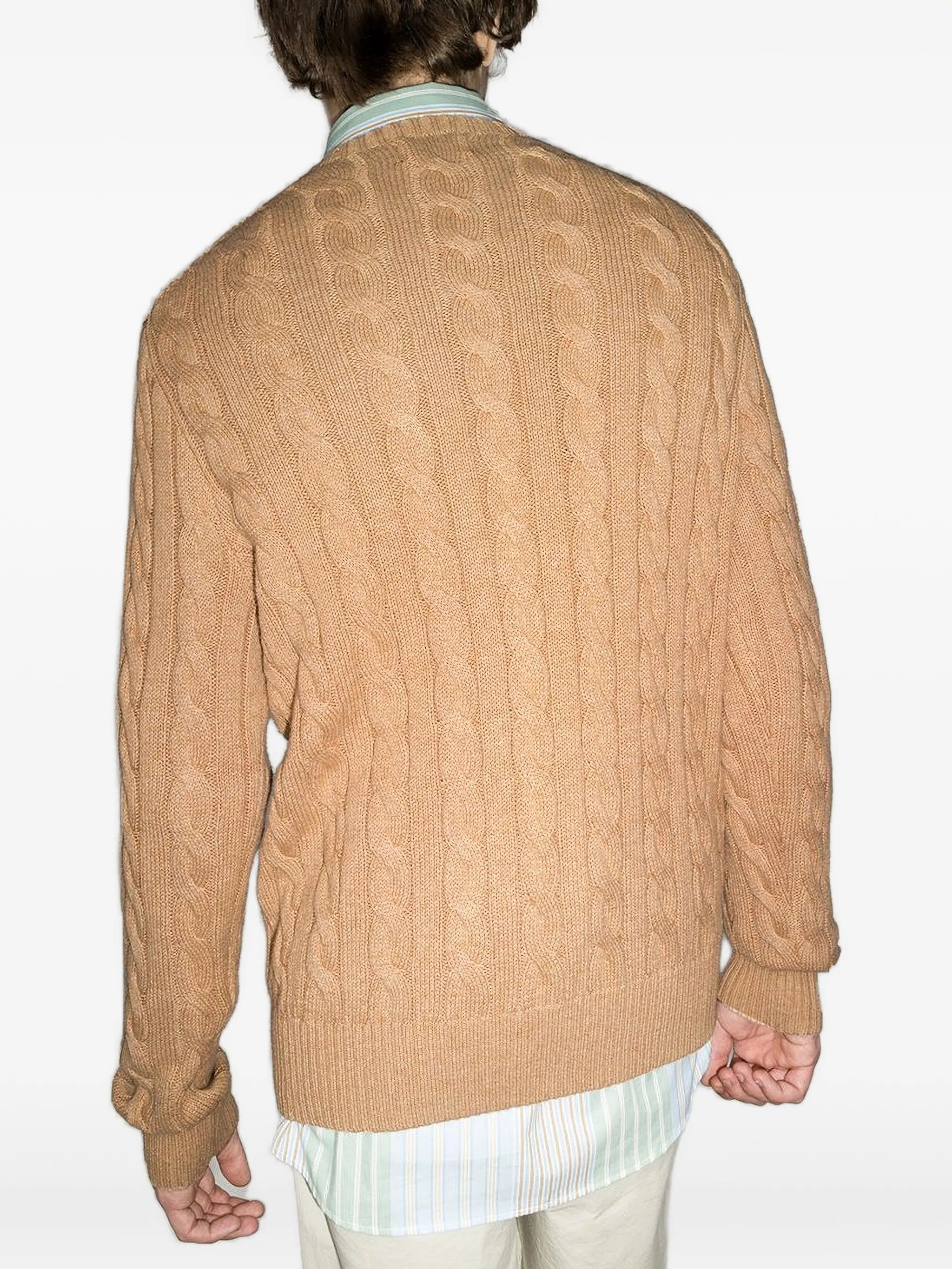 logo-embroidered cable-knit jumper