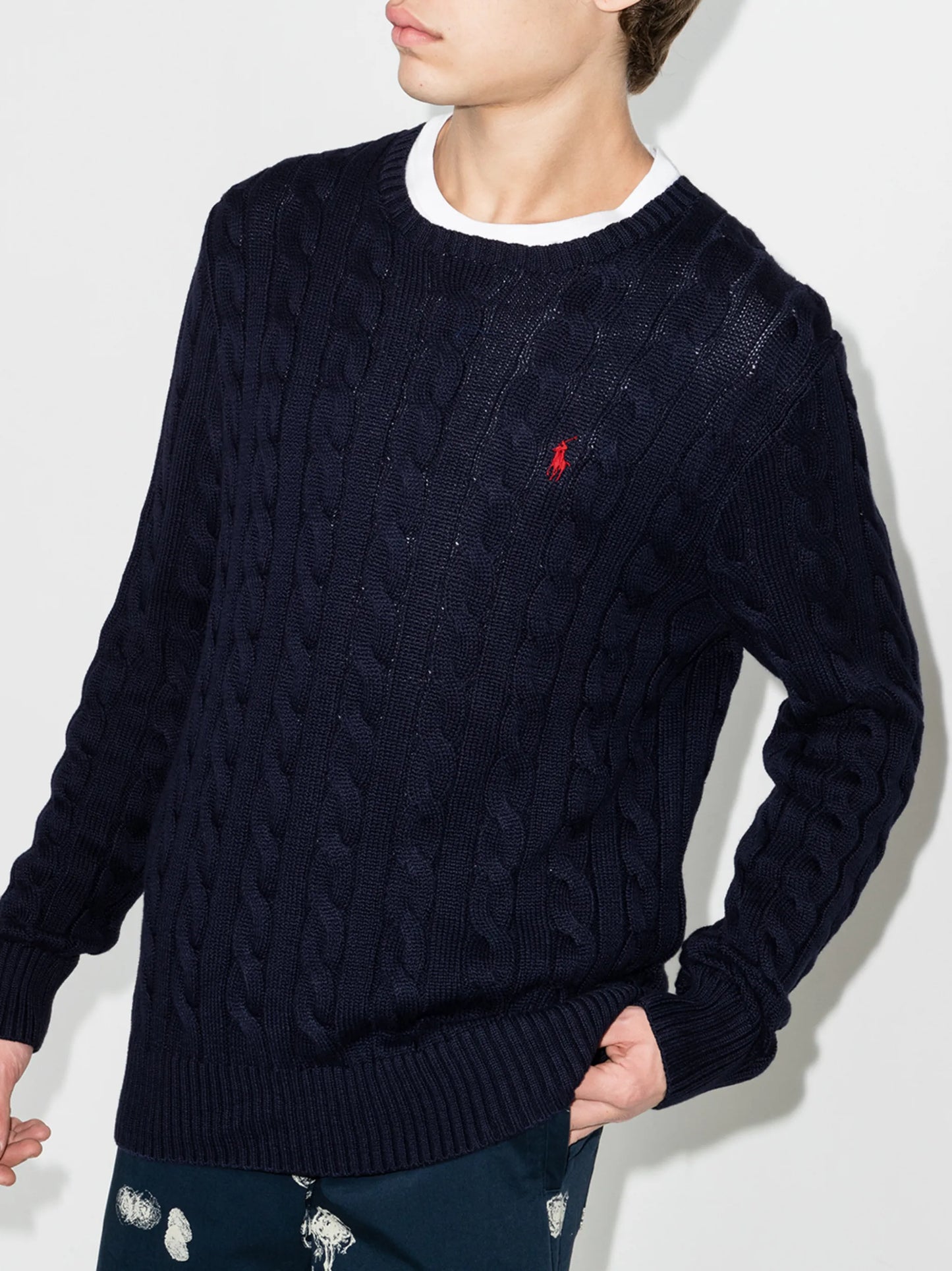 logo-embroidered cable-knit jumper