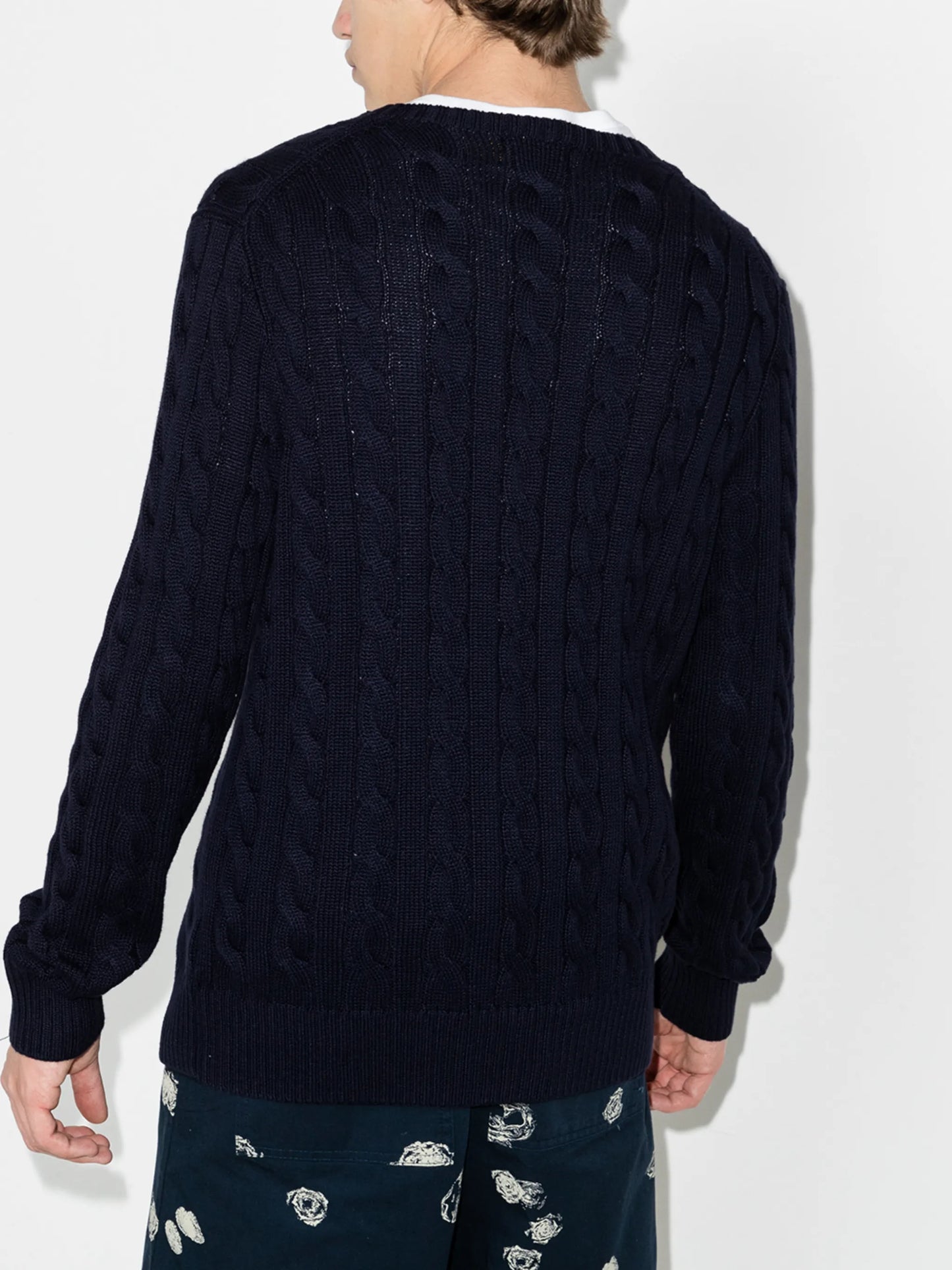 logo-embroidered cable-knit jumper