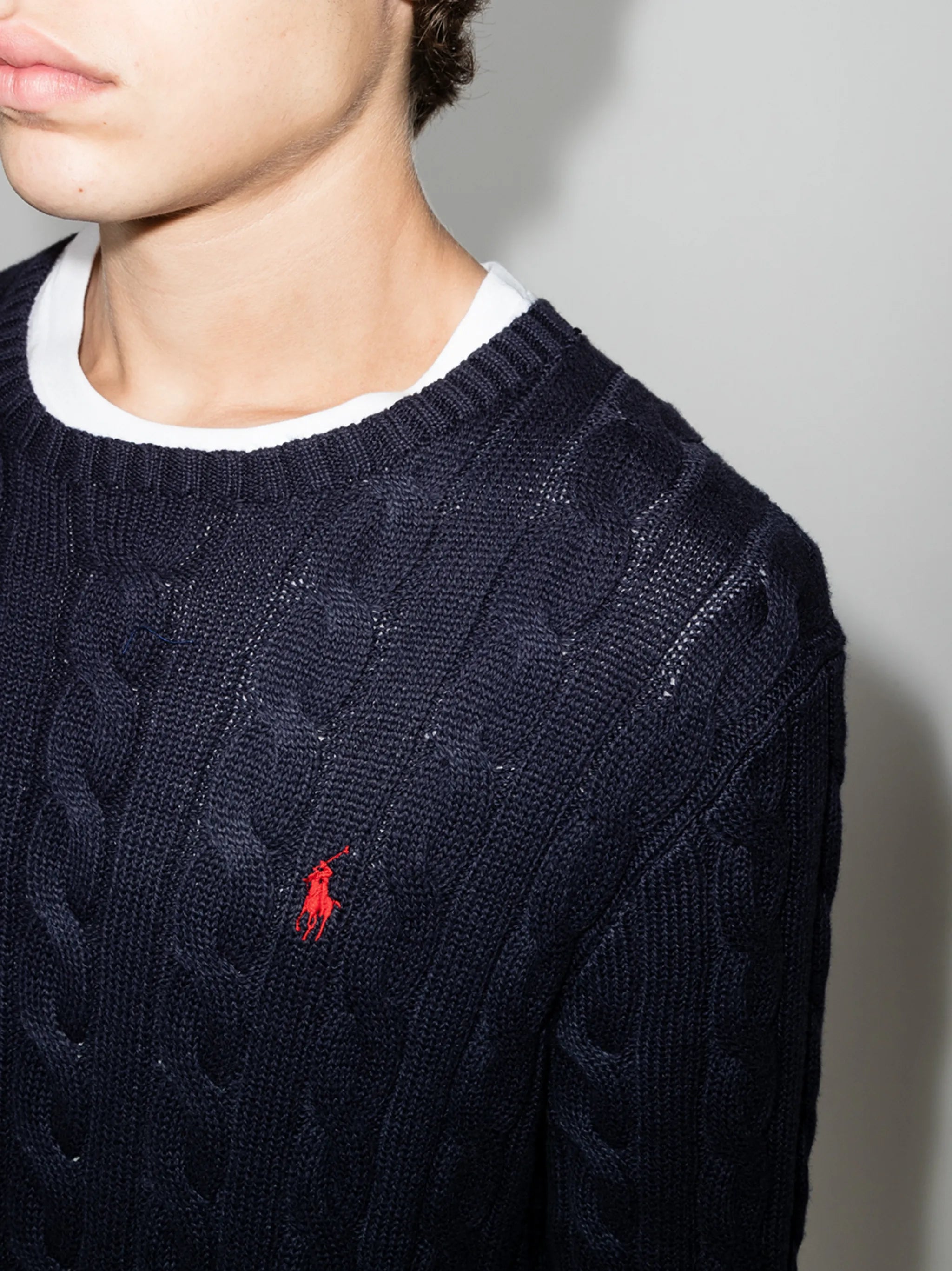 logo-embroidered cable-knit jumper