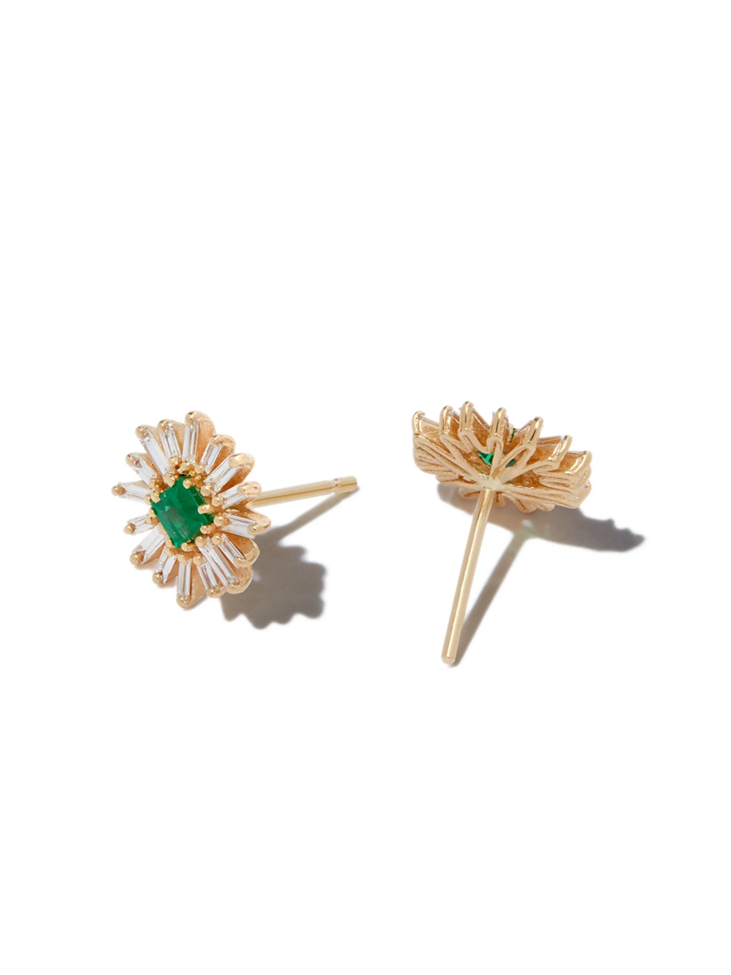 18kt yellow gold Fireworks diamond and emerald stud earrings