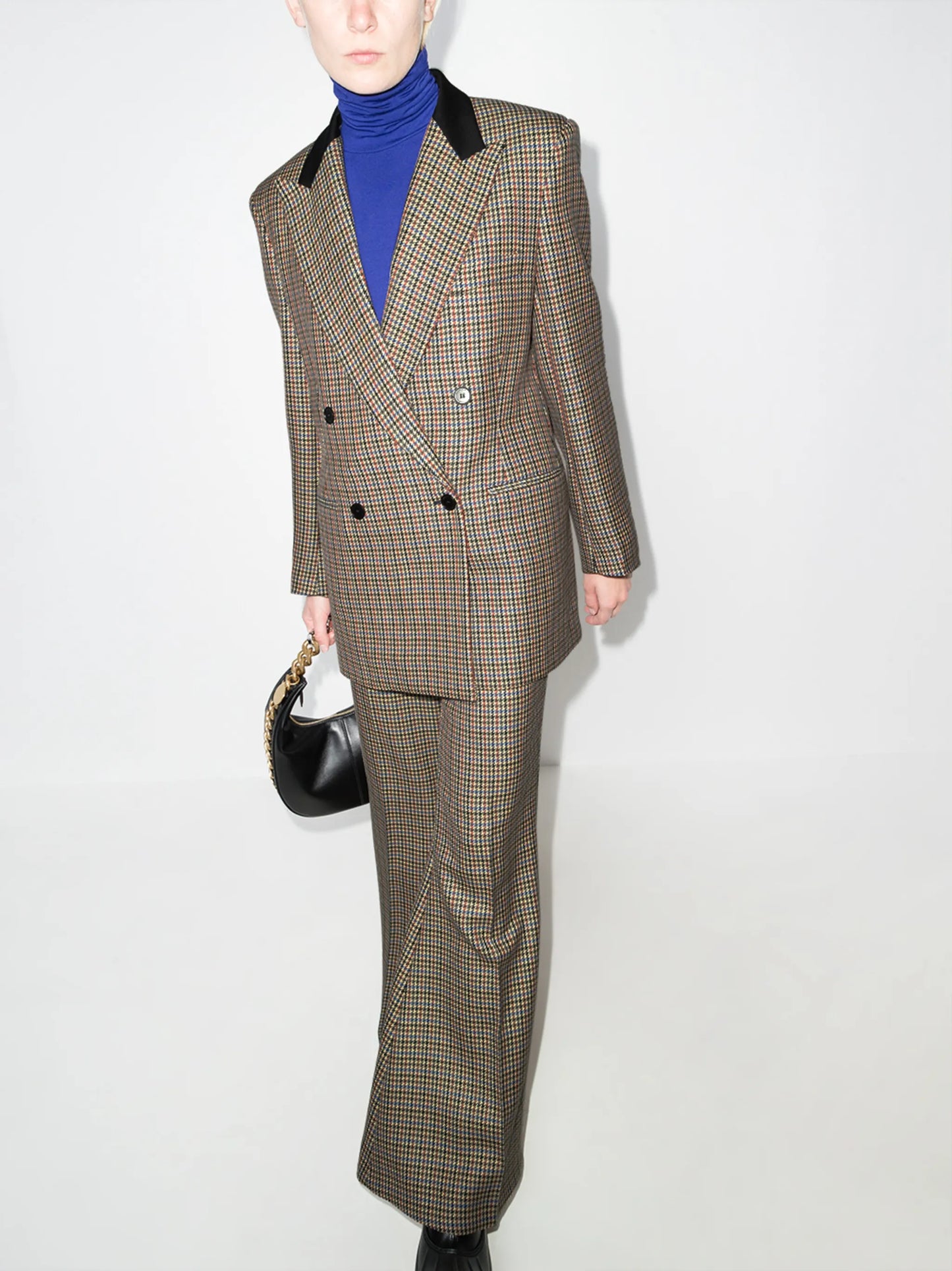 double-breasted houndstooth blazer