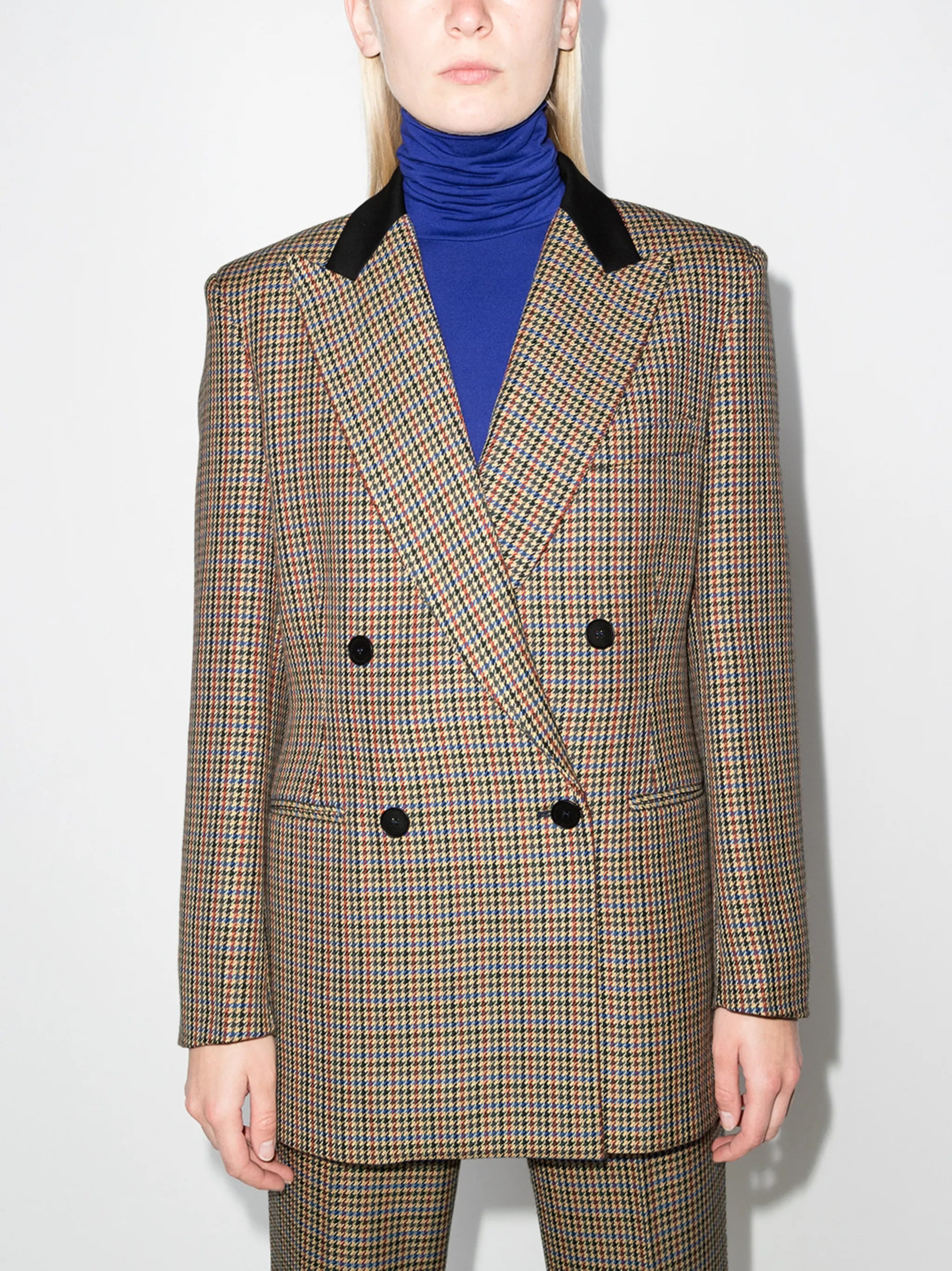 double-breasted houndstooth blazer