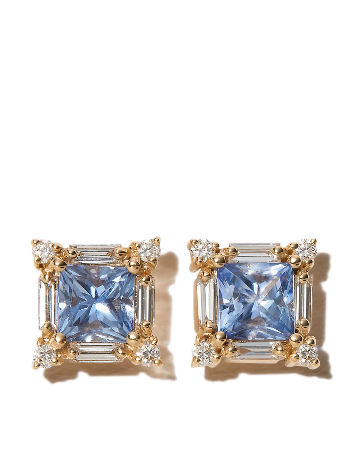 18K yellow gold sapphire diamond stud earrings